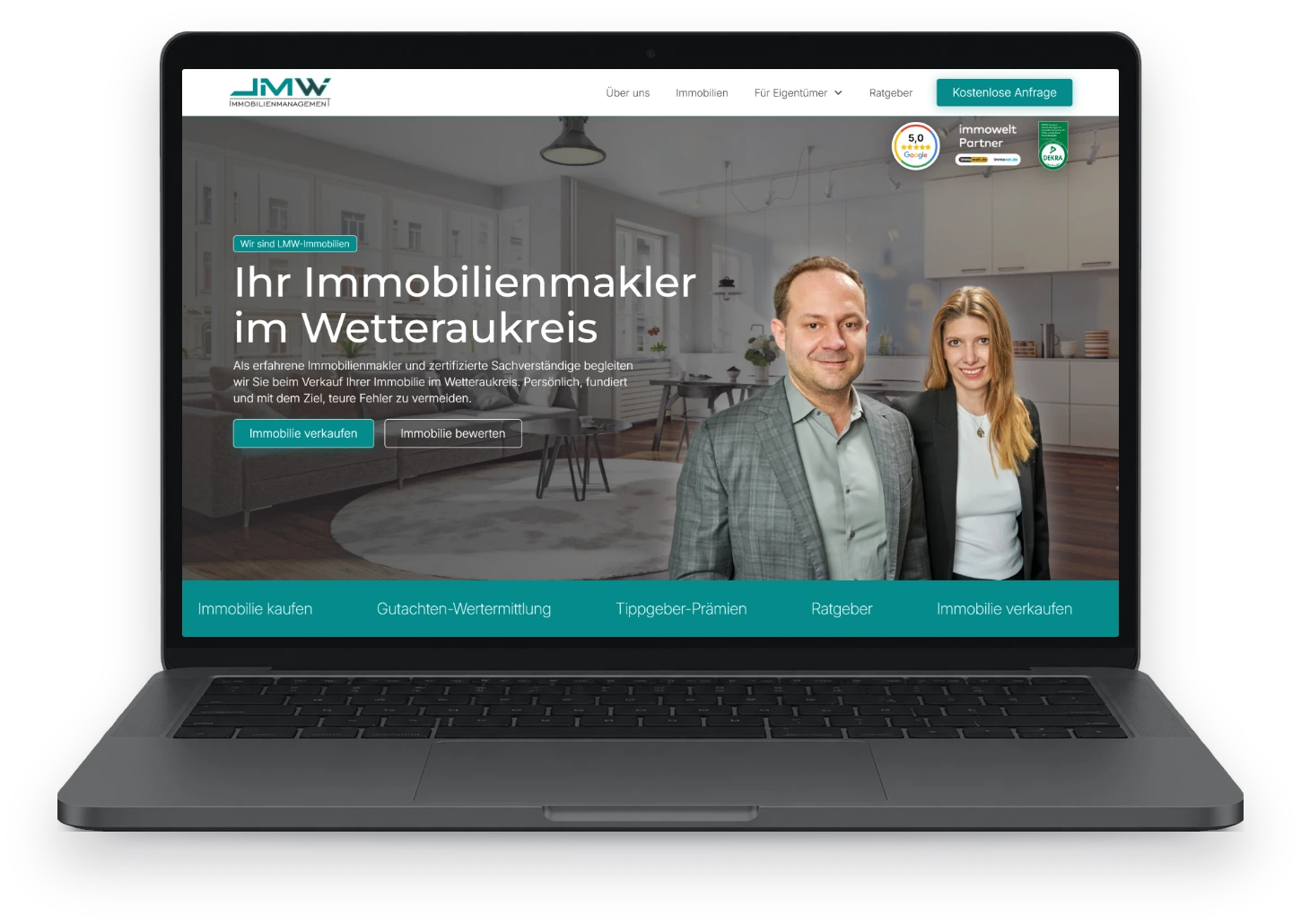 Website von LMW Immobilien auf dem Laptop