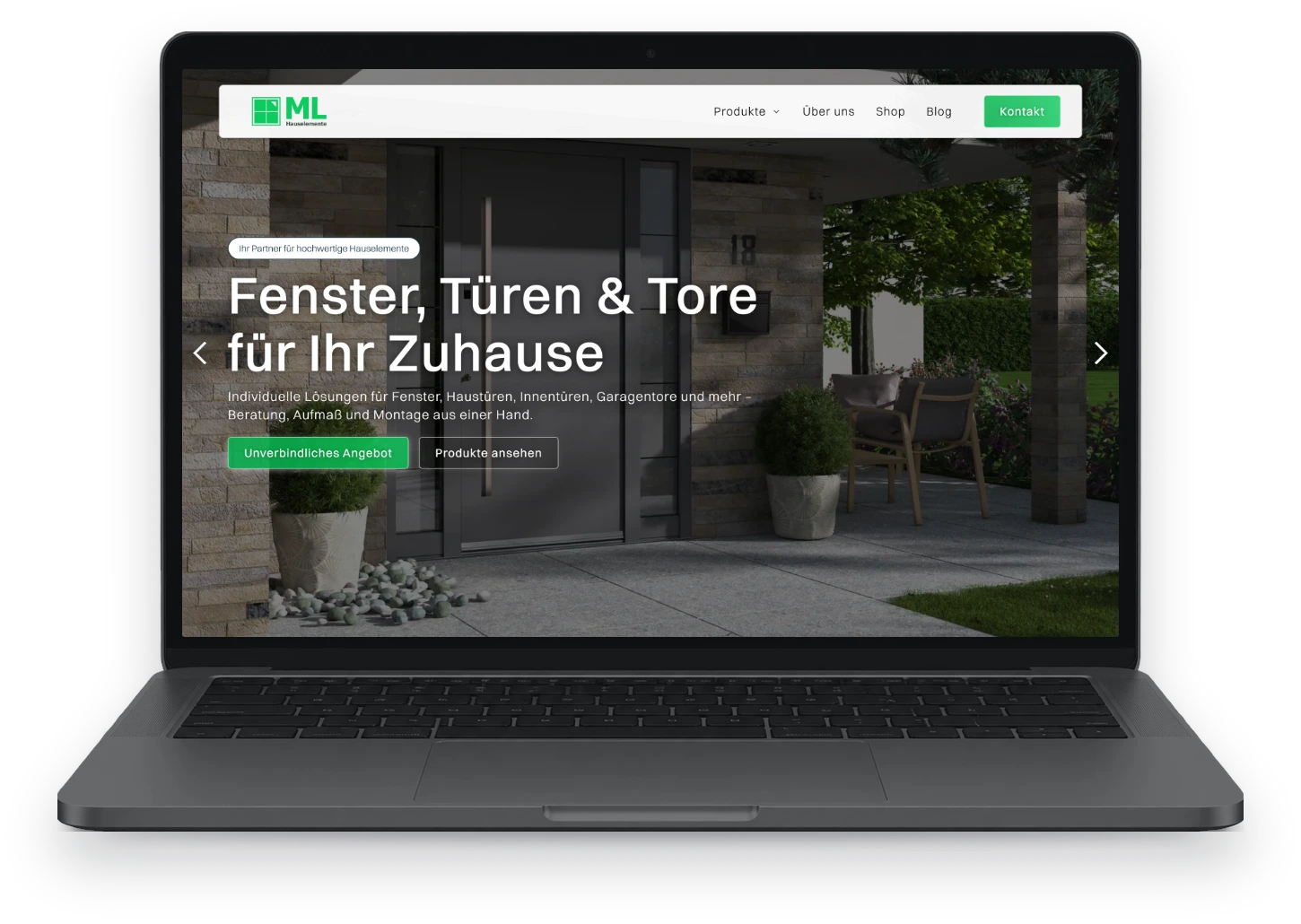 Website von ML Hauselemente auf dem Laptop
