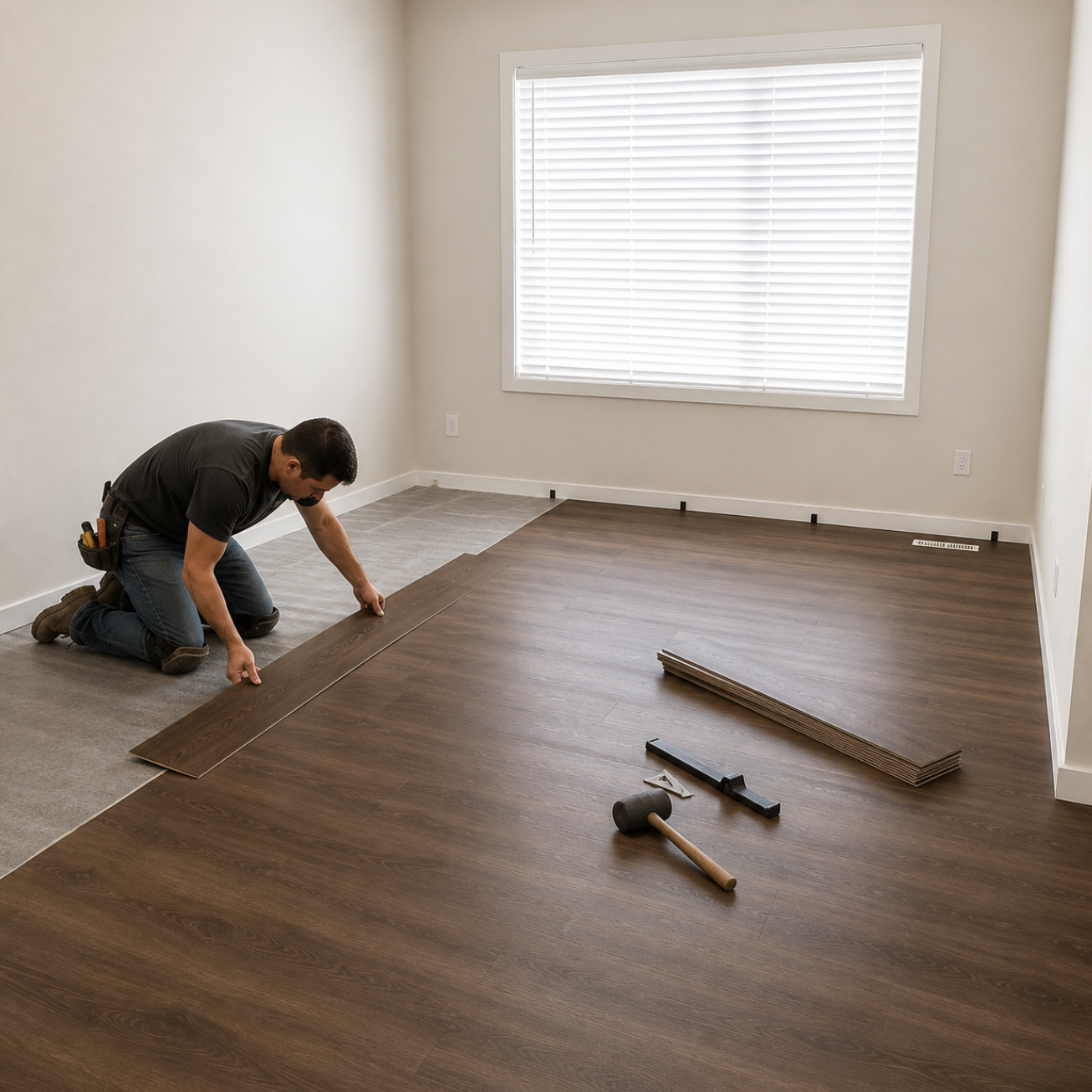 Vinyl plank flooring installation in Leduc, Alberta