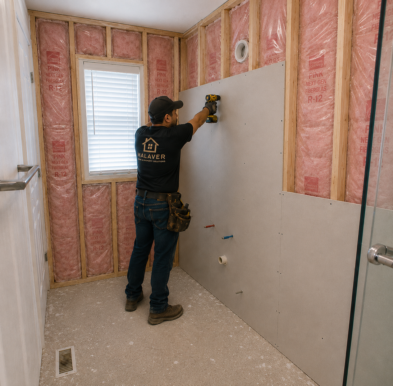 Framing and insulation before drywall installation