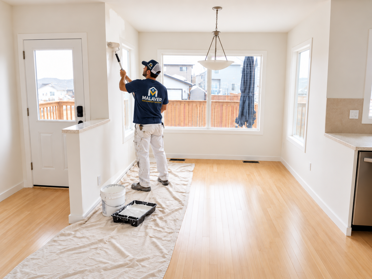 Malaver team member painting interior walls
