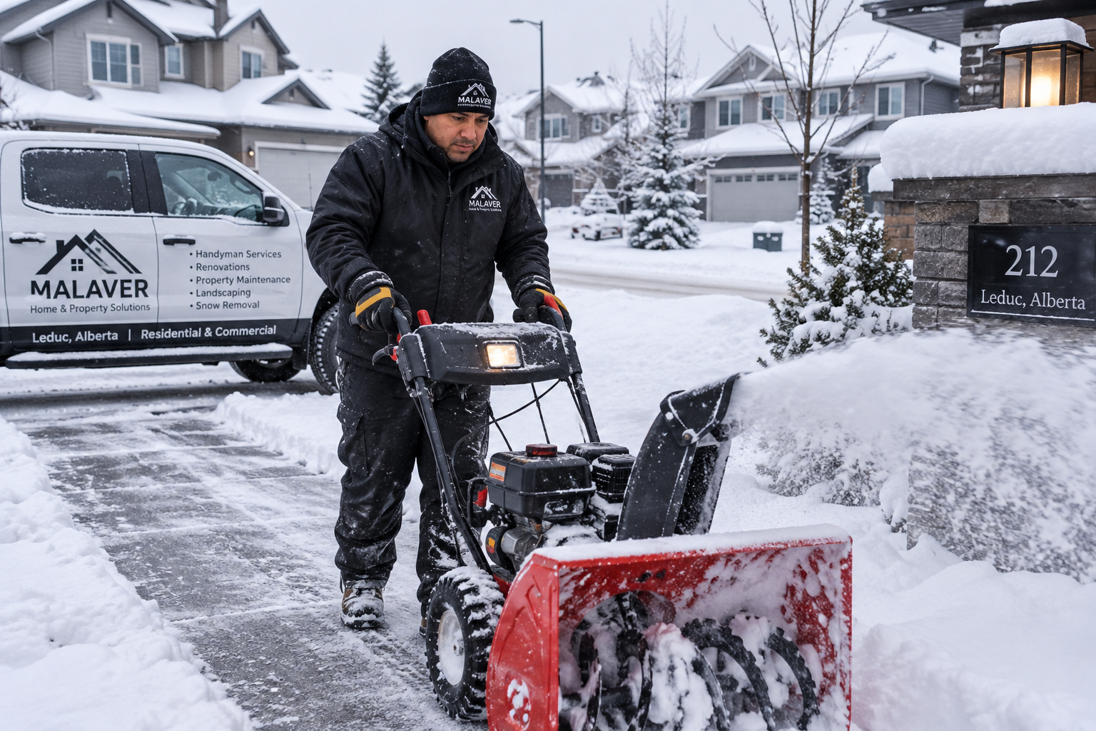 Residential snow removal for driveways and walkways in Leduc