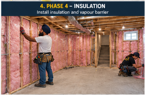 Basement insulation and vapour barrier stage
