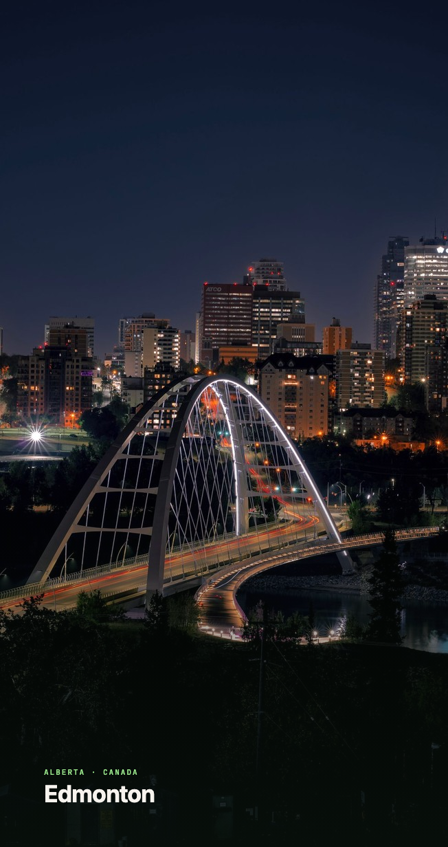 Edmonton skyline and the Walterdale Bridge at night
