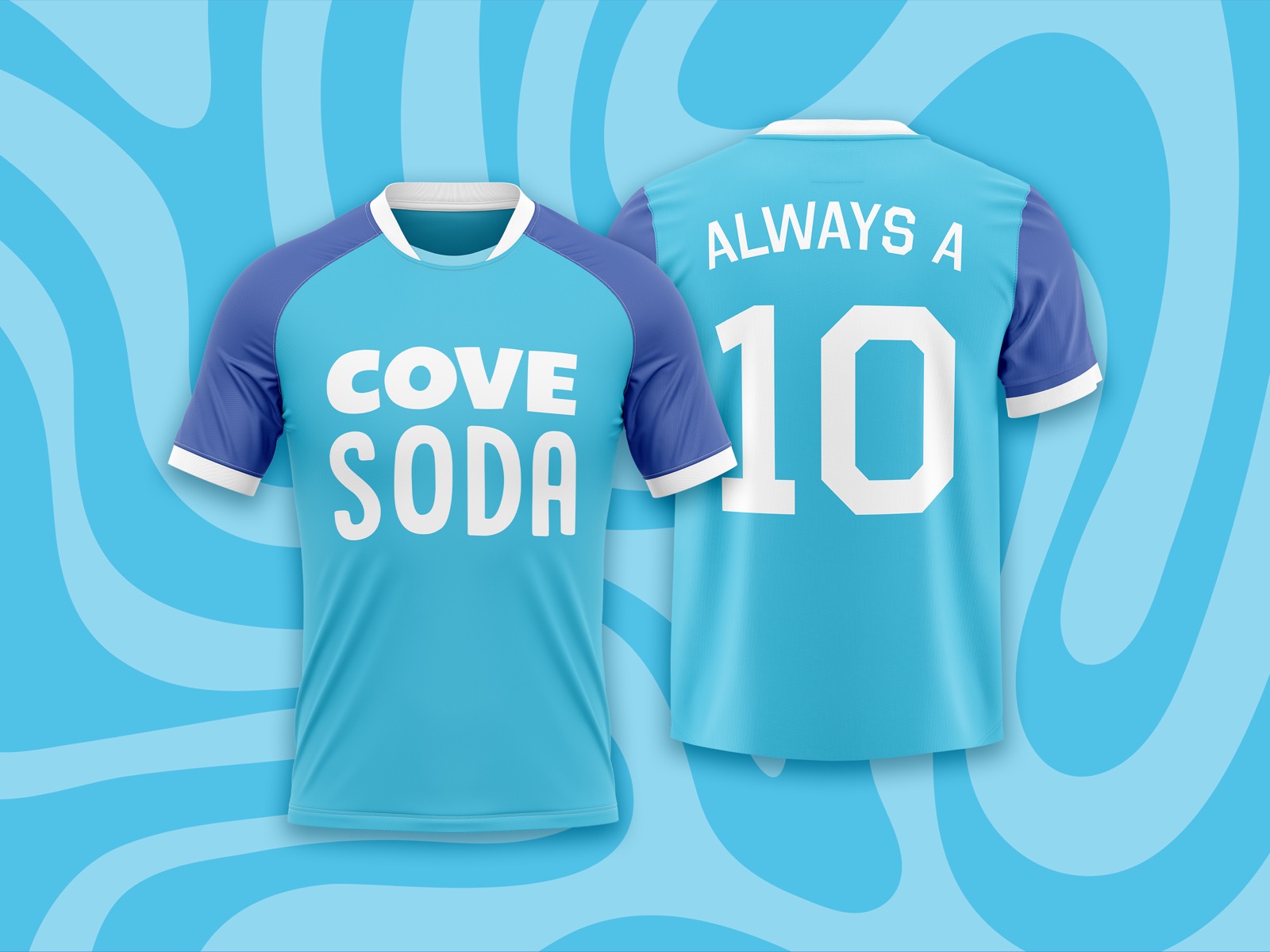 Custom jersey design for CPG beverage brand Cove Soda, branded apparel for event marketing and trade show promotions