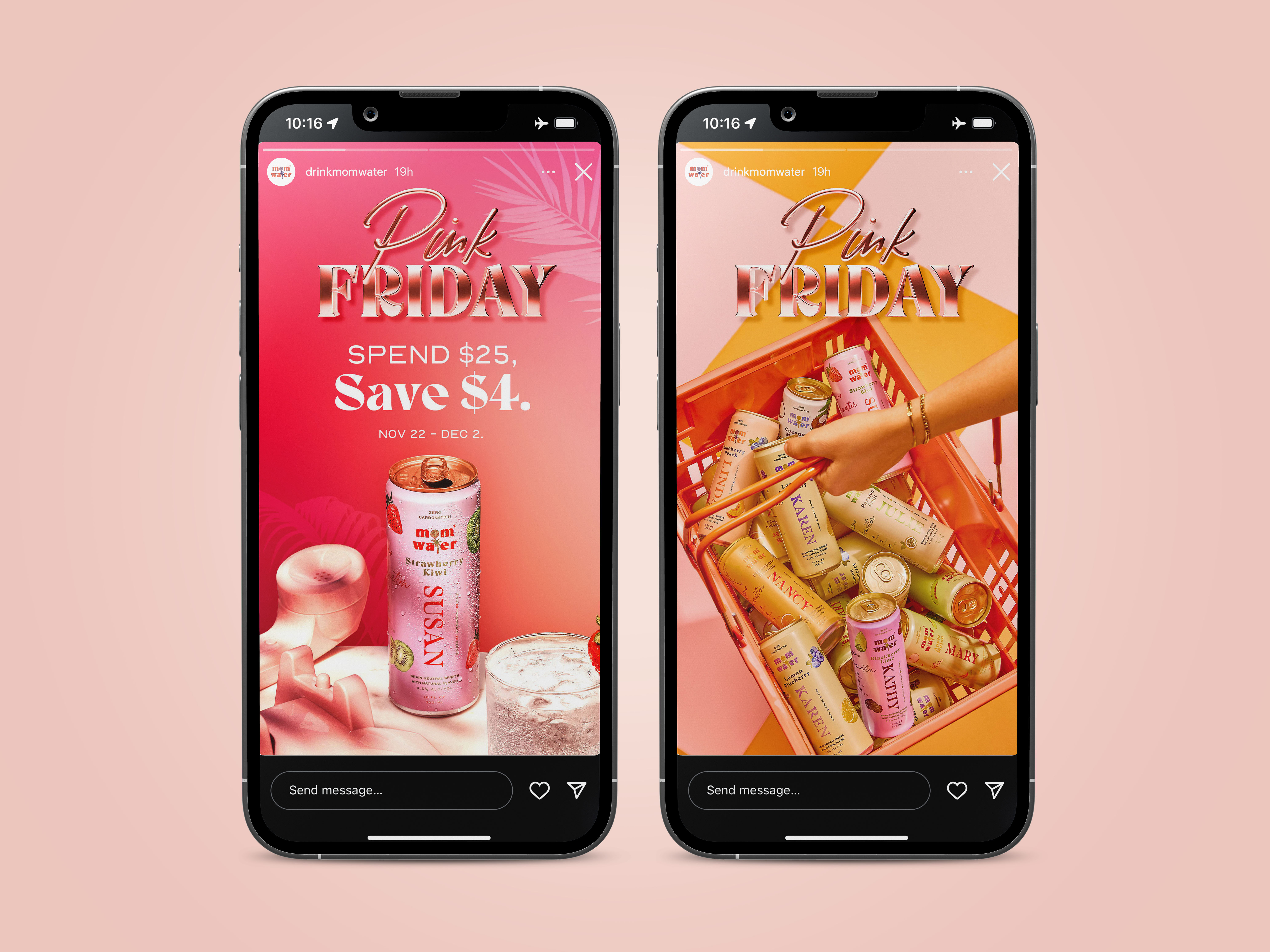 Social media design and Instagram Story graphics for CPG beverage brand, digital marketing assets for seasonal promotion and retail support