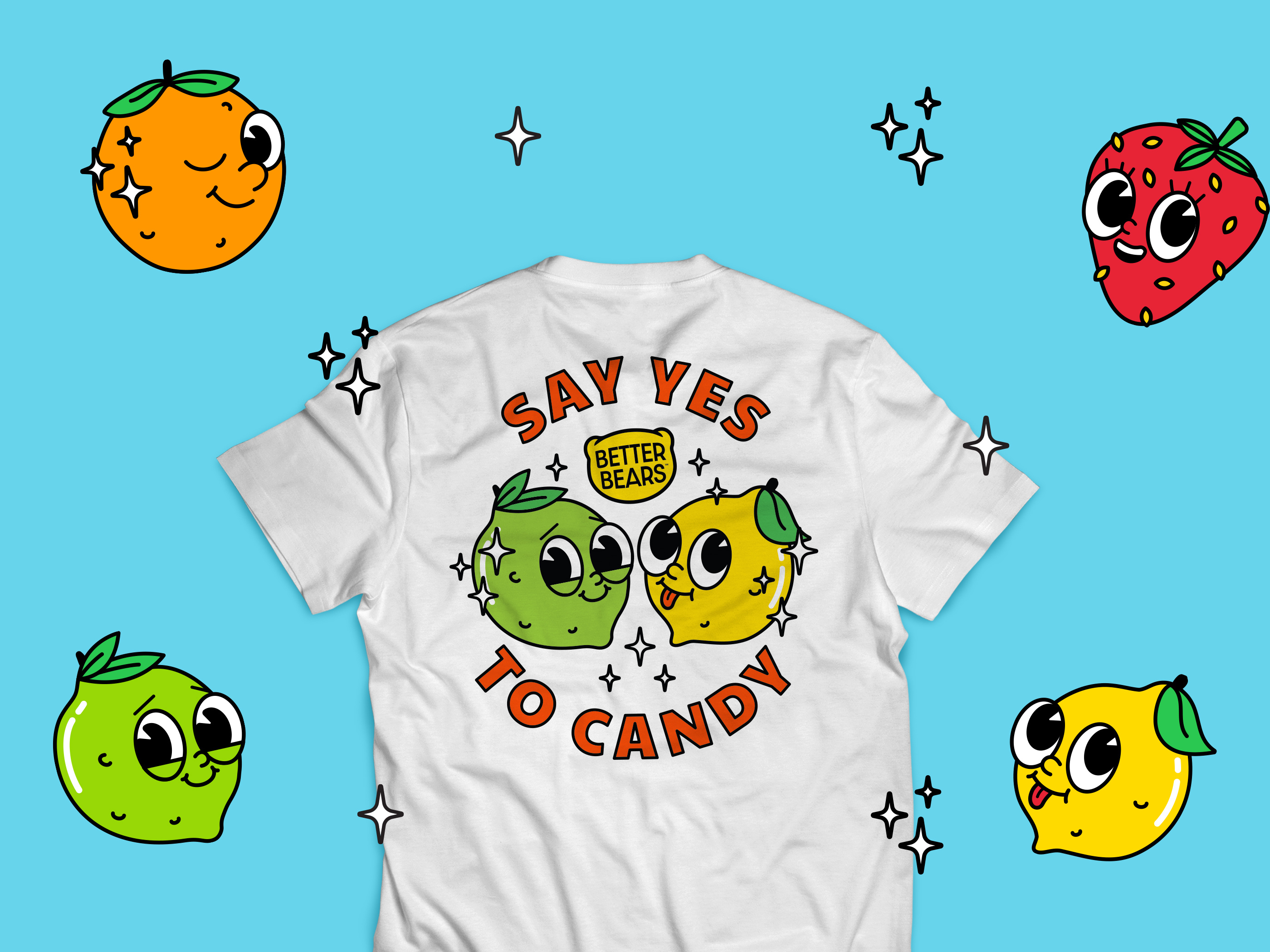 Merchandise design for Better Bears t-shirt, apparel graphics featuring playful fruit illustration and typography for promotional swag and event marketing