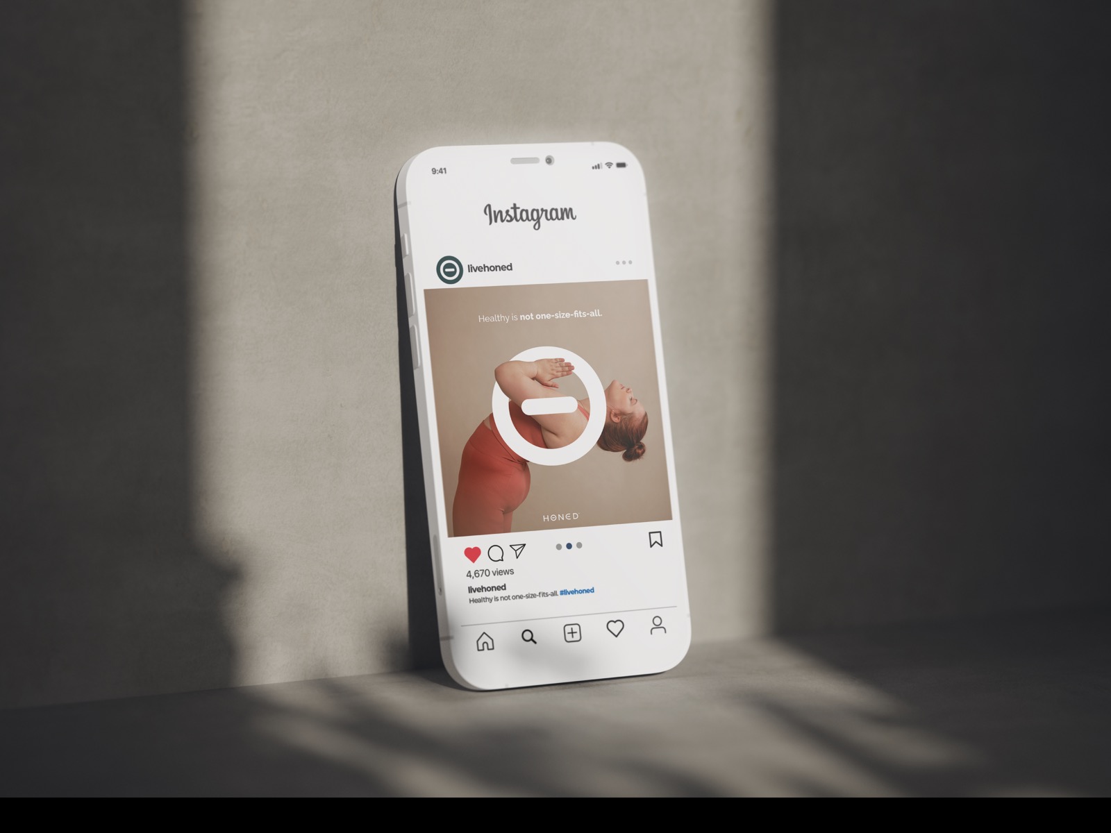 Social media graphic design for Honed featuring a health quote and yoga imagery, optimized for digital marketing and brand storytelling