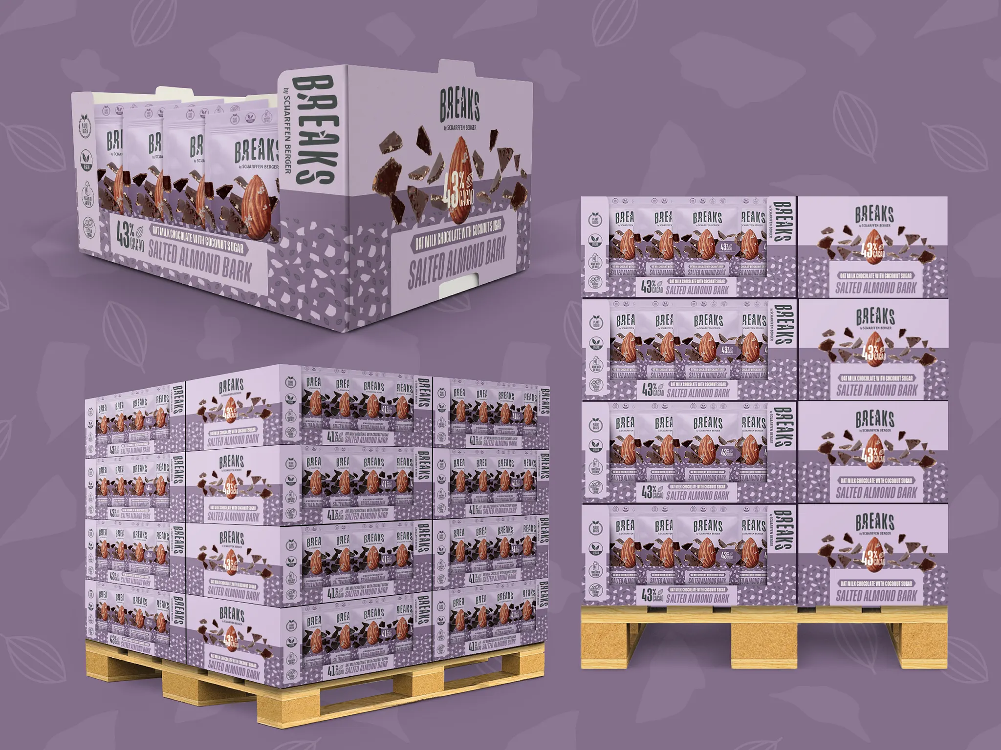 Retail display design for Breaks Salted Almond Bark, club store pallet display layout for trade marketing and in-store promotions