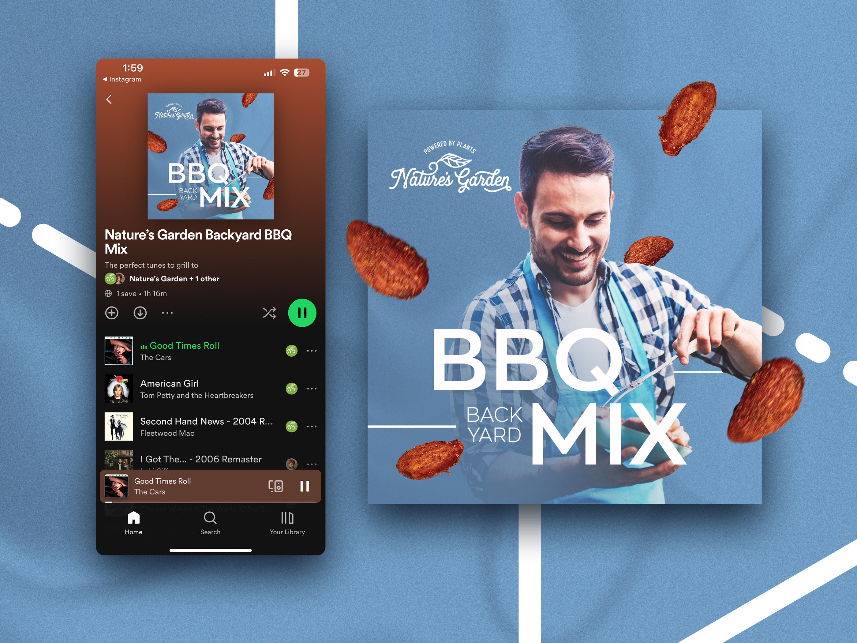Digital playlist cover design for CPG snack brand Nature's Garden, social media graphic optimized for brand activation and digital engagement