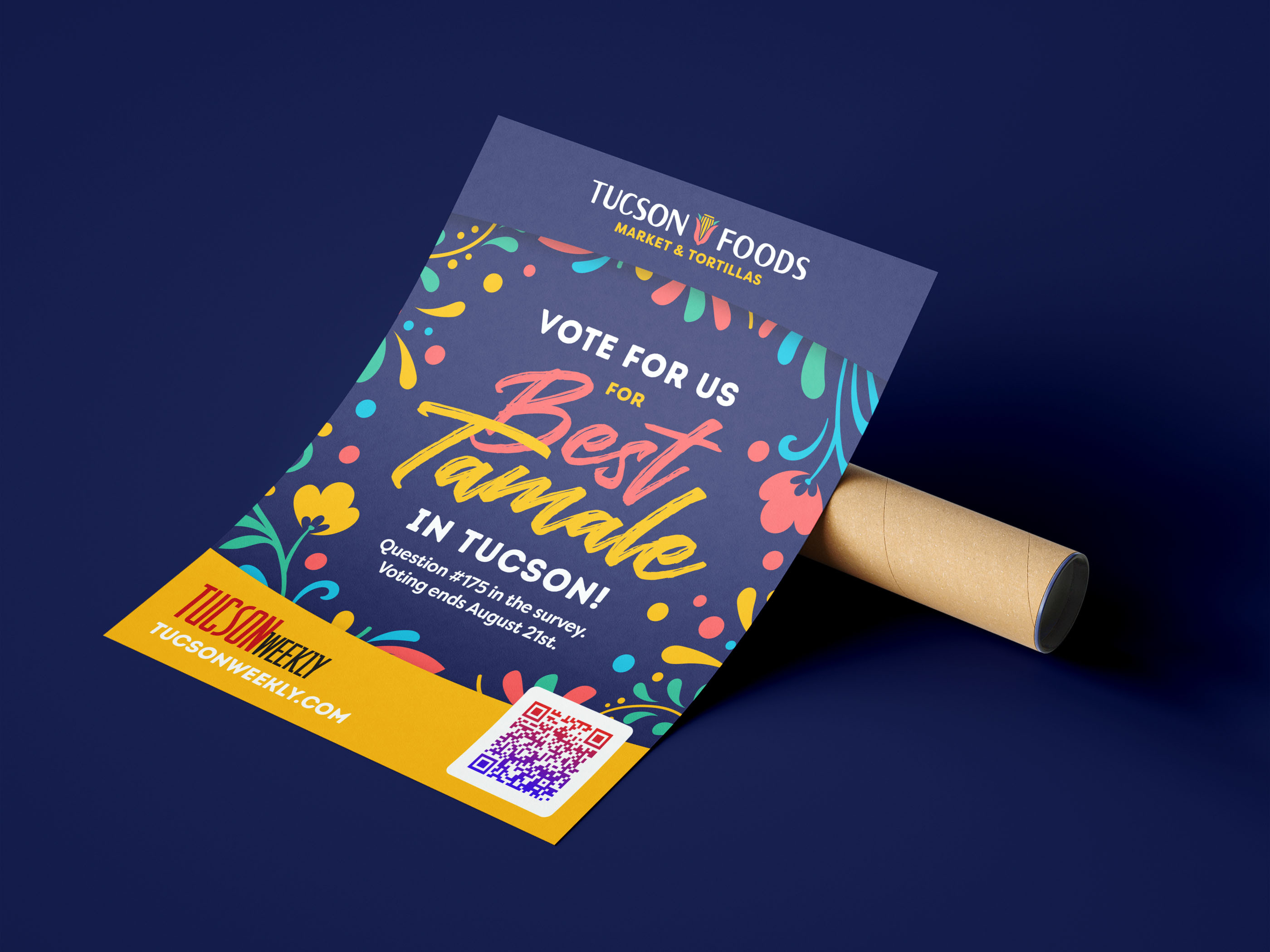 Event marketing flyer design for CPG snack brand print collateral used at trade shows and retail promotions to encourage voting for a people's choice tamale