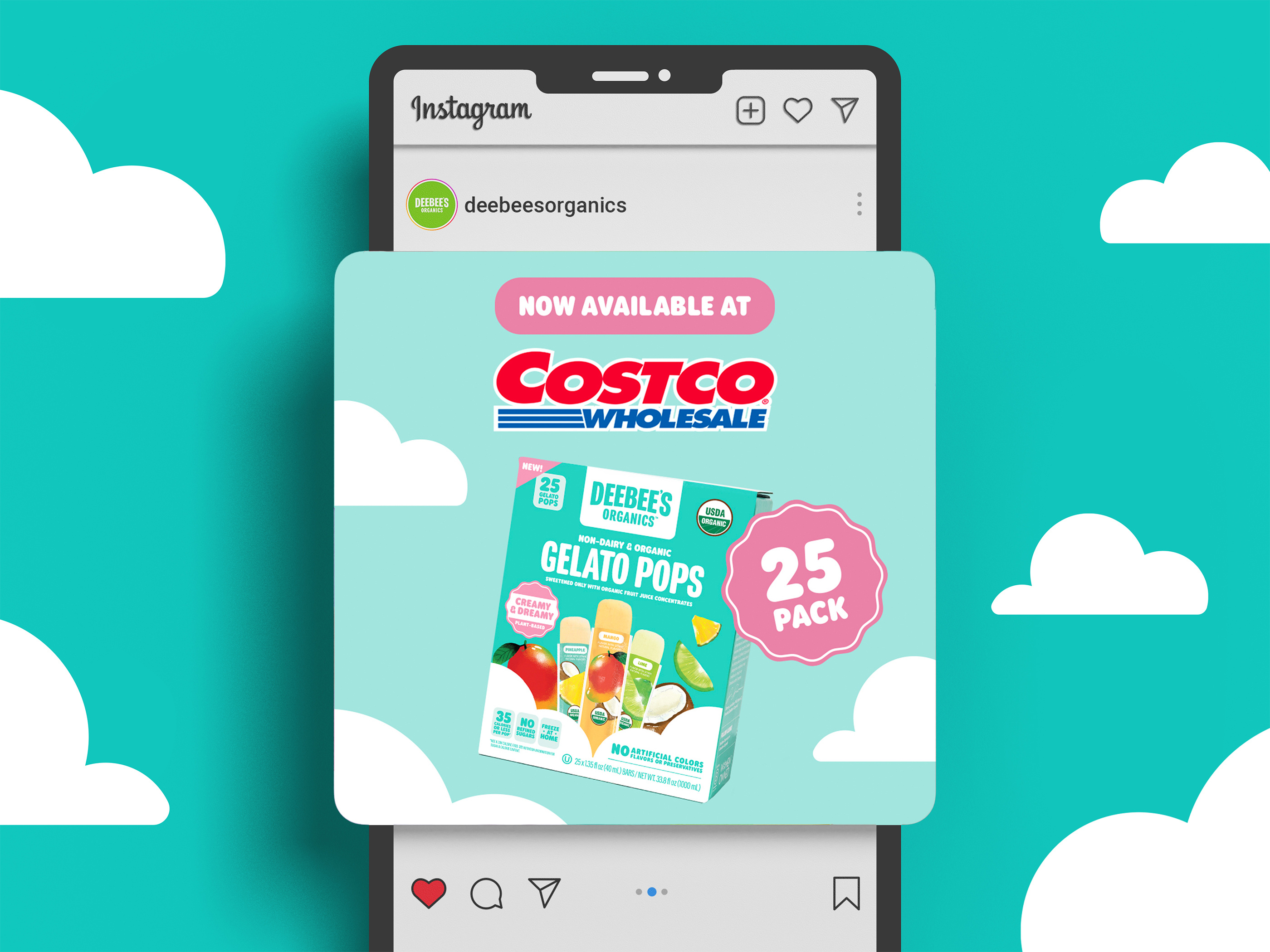 Large format event signage and social media design for gelato pops, trade show graphics for CPG snack brand featuring fresh fruit imagery