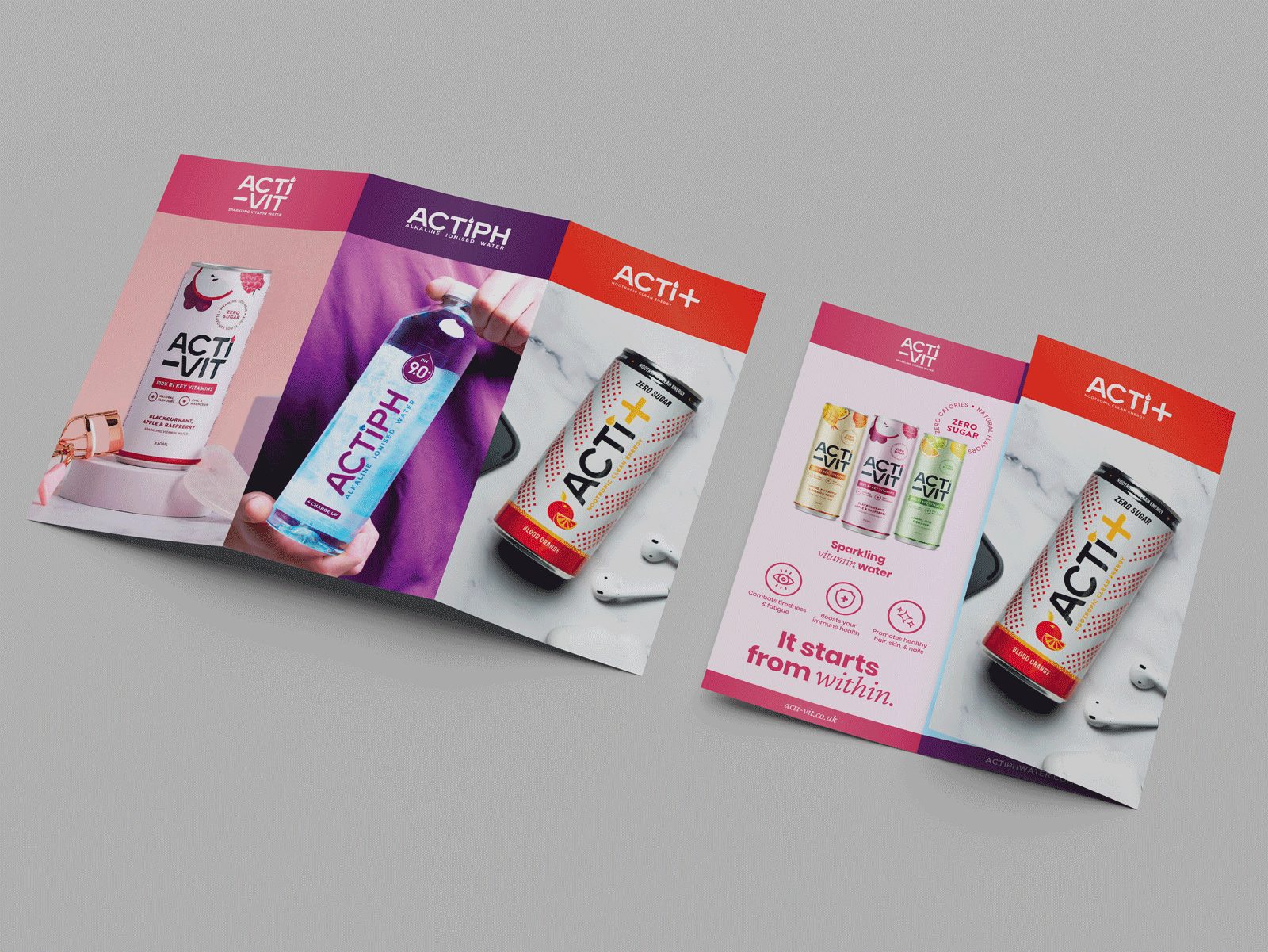 Animated trade marketing brochure design for CPG beverage brand optimized for events and retail promotions to showcase hydration product information