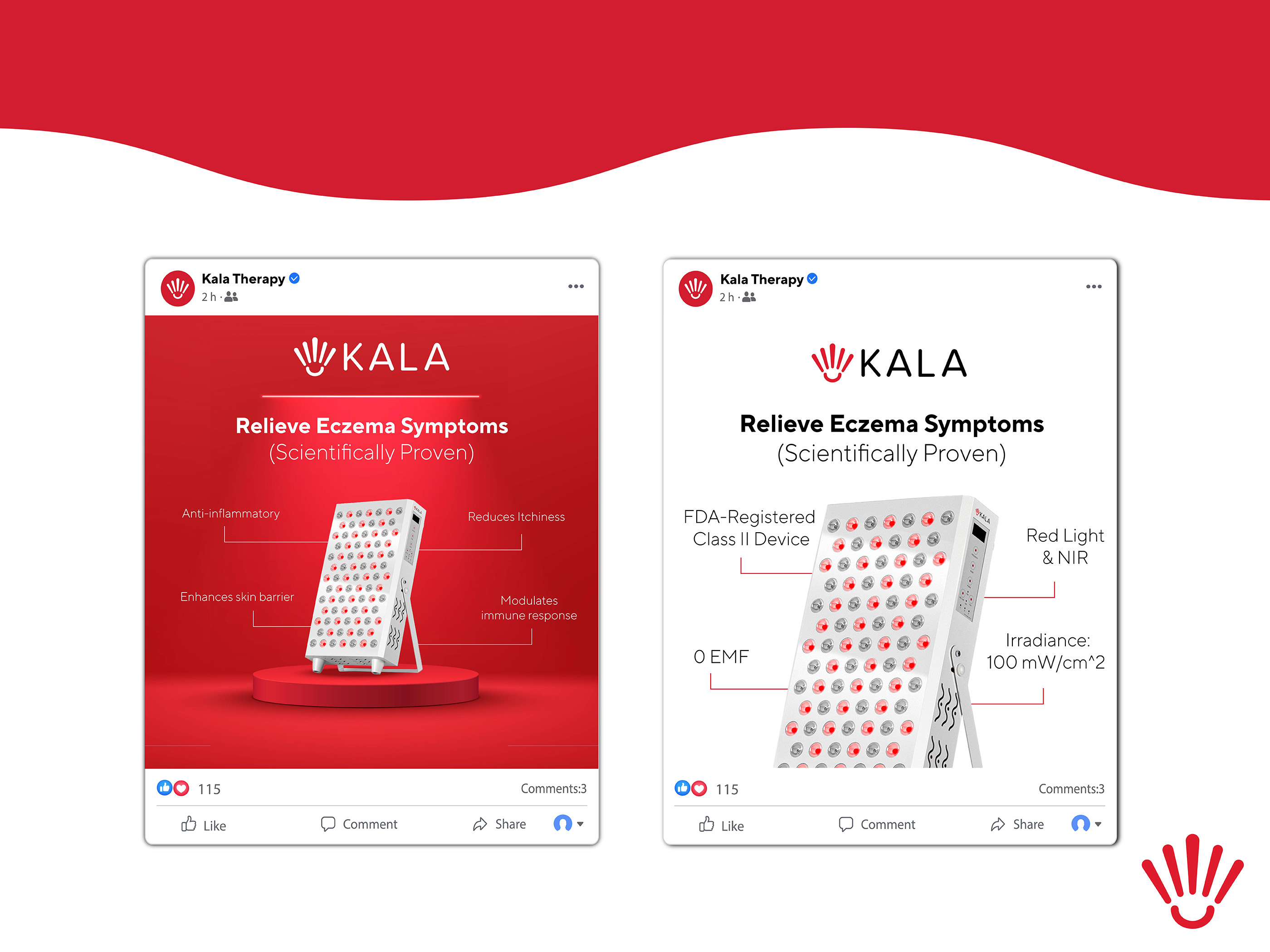 Digital display graphic for red light therapy wellness brand designed for trade shows and retail environments, high-contrast layout highlighting key health benefits and call to action