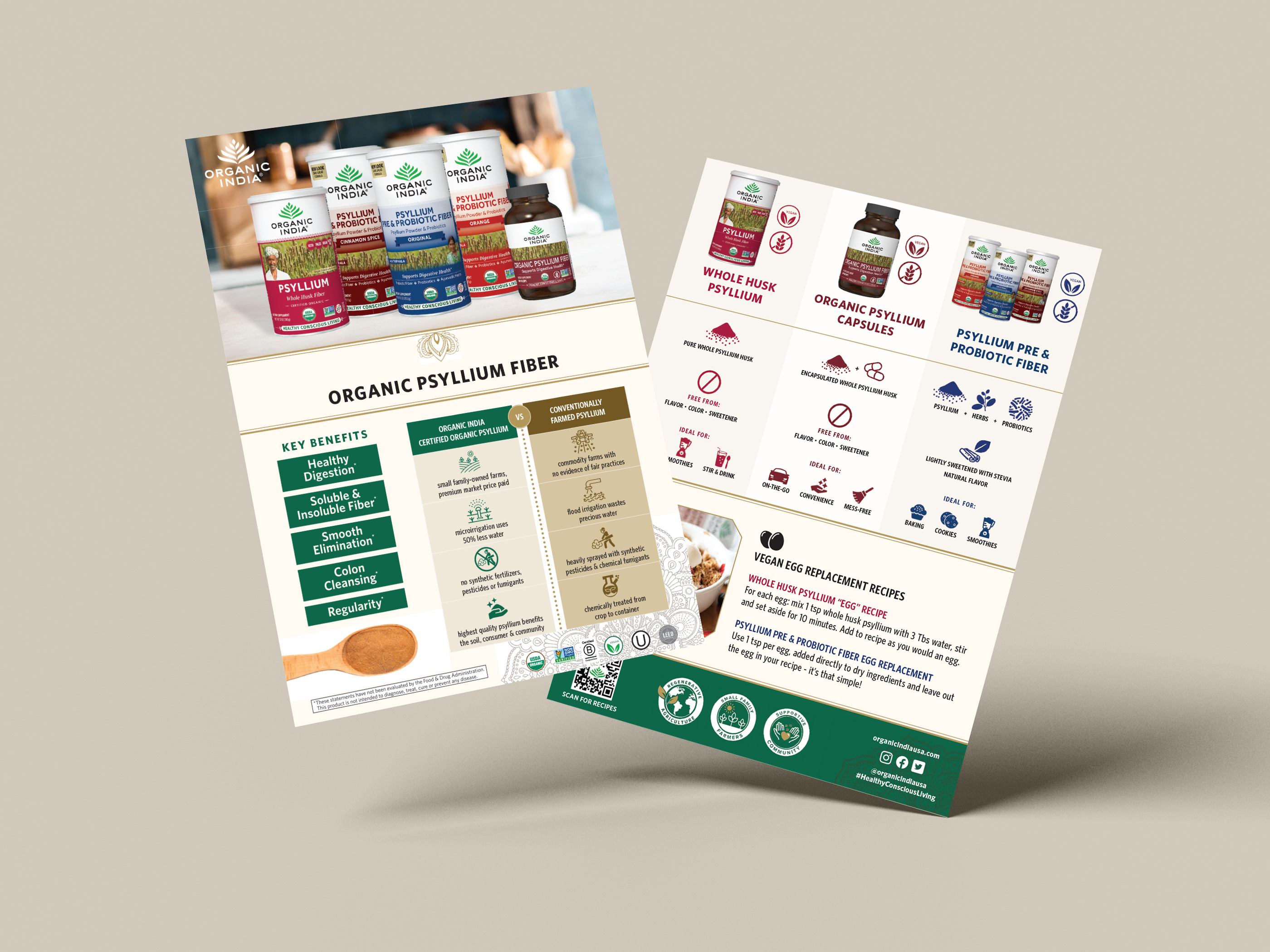 Sell sheet design for organic supplements brand, trade marketing print asset for wholesale catalogs and event promotions