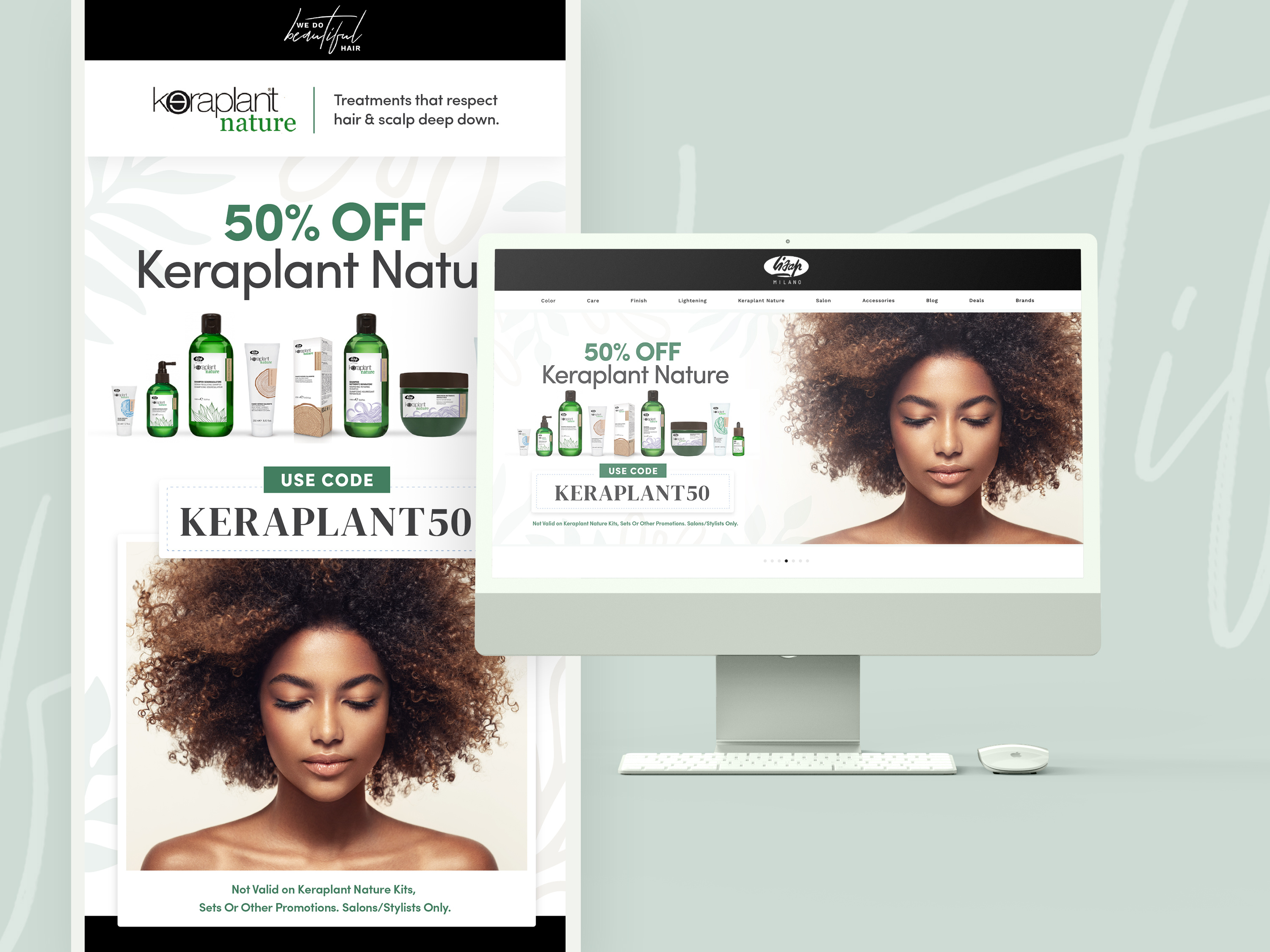 Beauty product email design for haircare brand, e-commerce newsletter layout optimized for product showcasing and brand storytelling