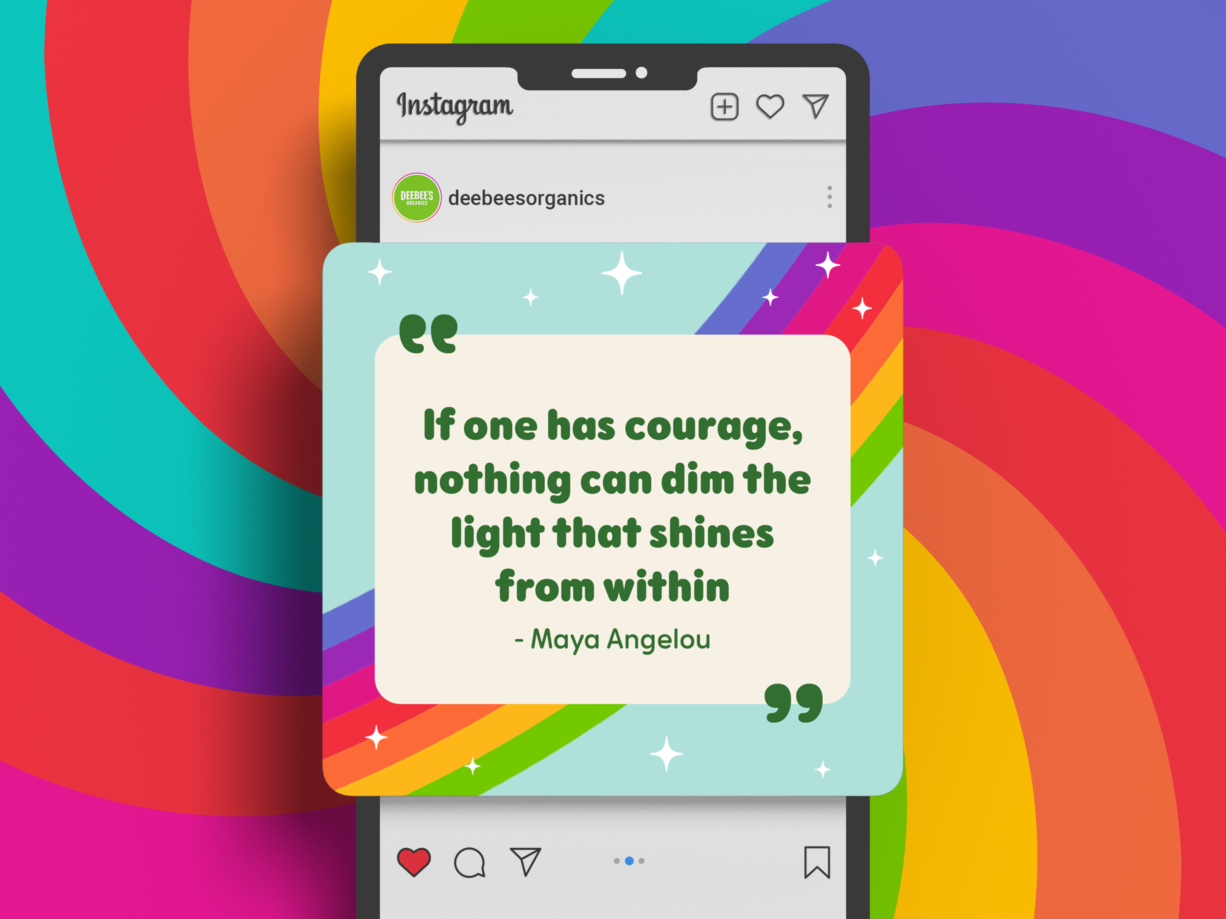 Social media design for Wilde protein chips Pride month quote graphic with rainbow flag and product bag for events and retail promotions trade marketing