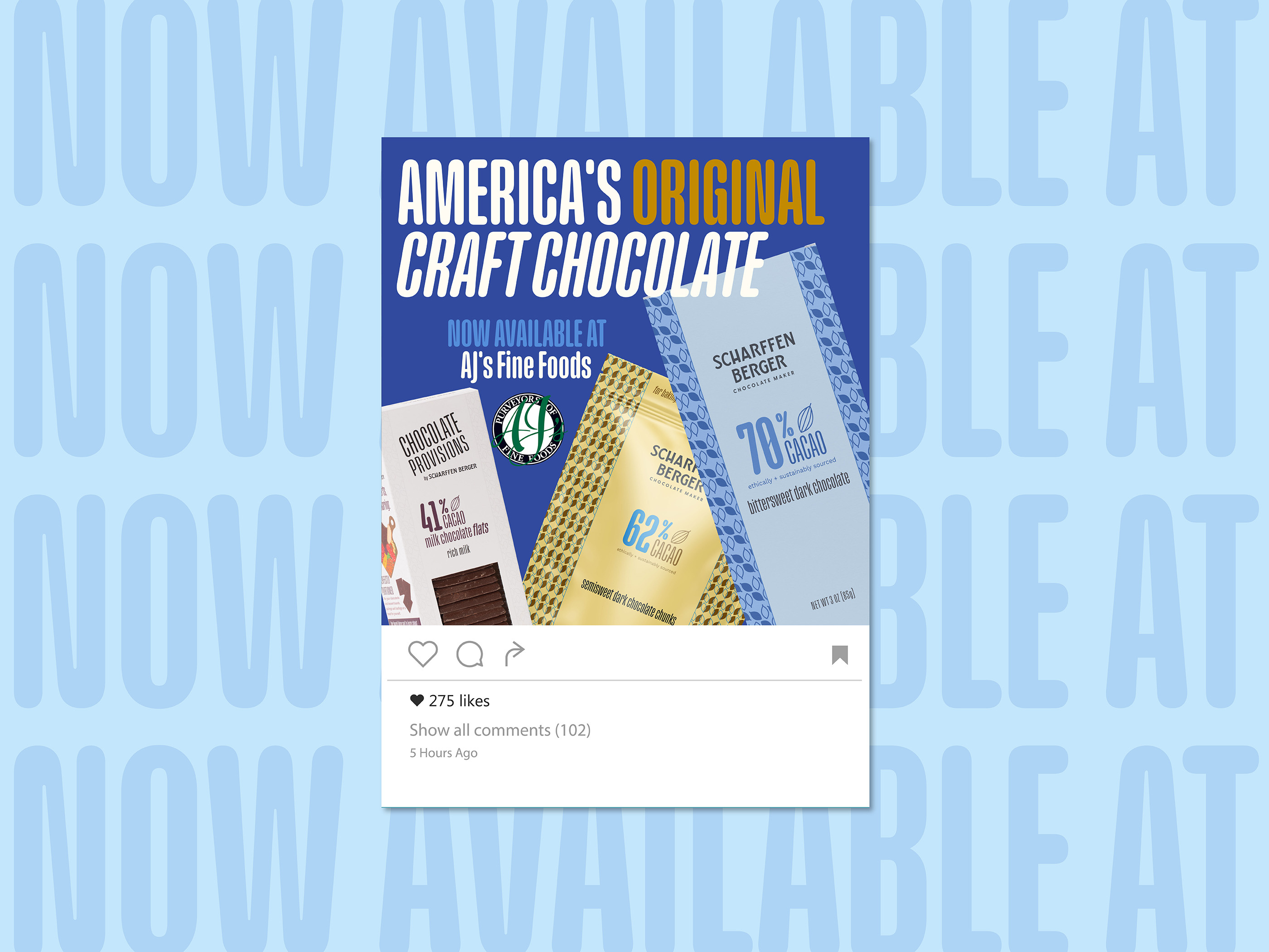 Social media design and promotional graphic for CPG snack brand, digital marketing asset featuring a chocolate bar and a 30% off discount offer for retail promotions and brand awareness campaigns
