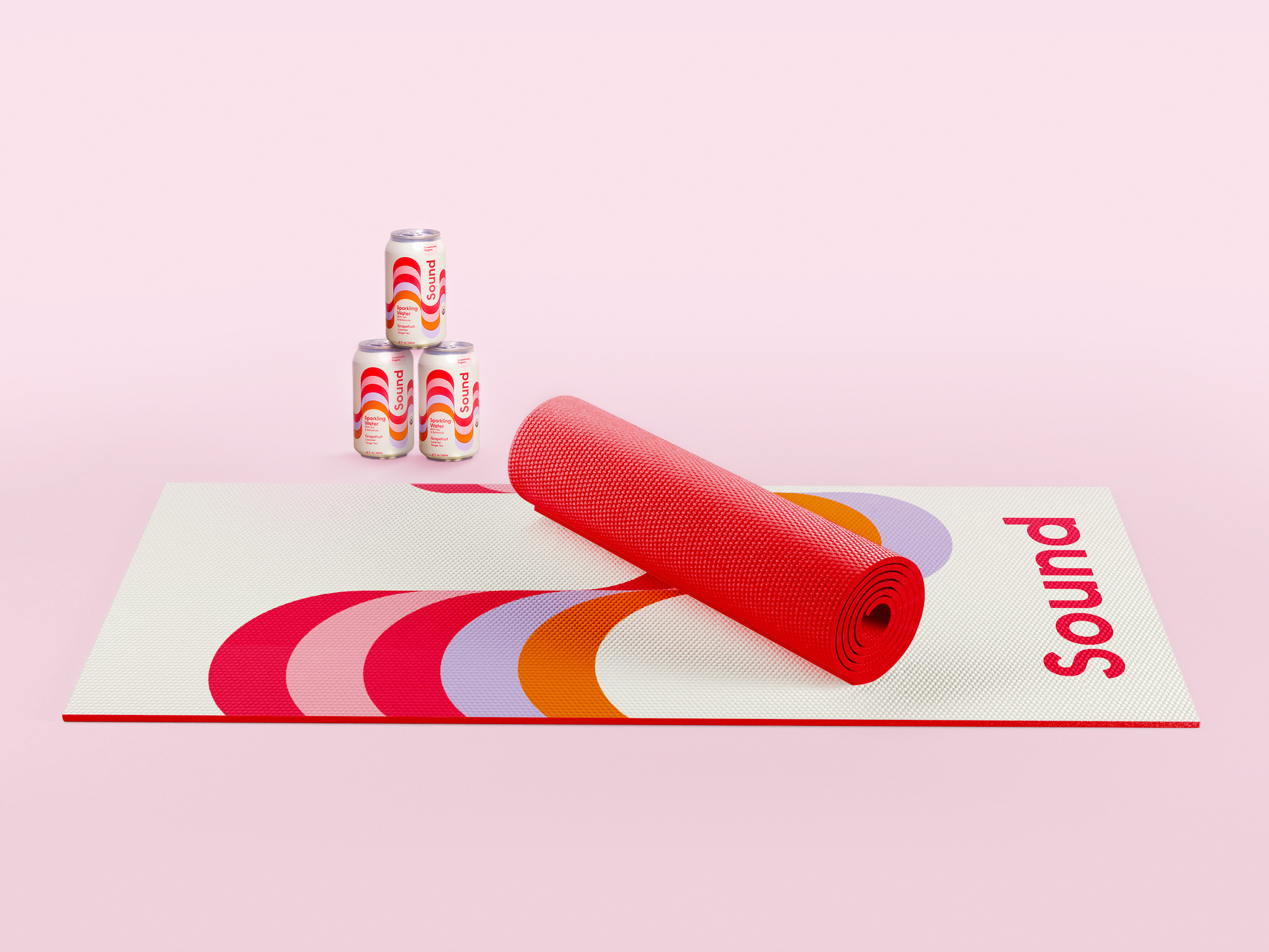 Branded merchandise design for beverage brand, custom yoga mat used in trade marketing and event promotions, health and fitness promotional item