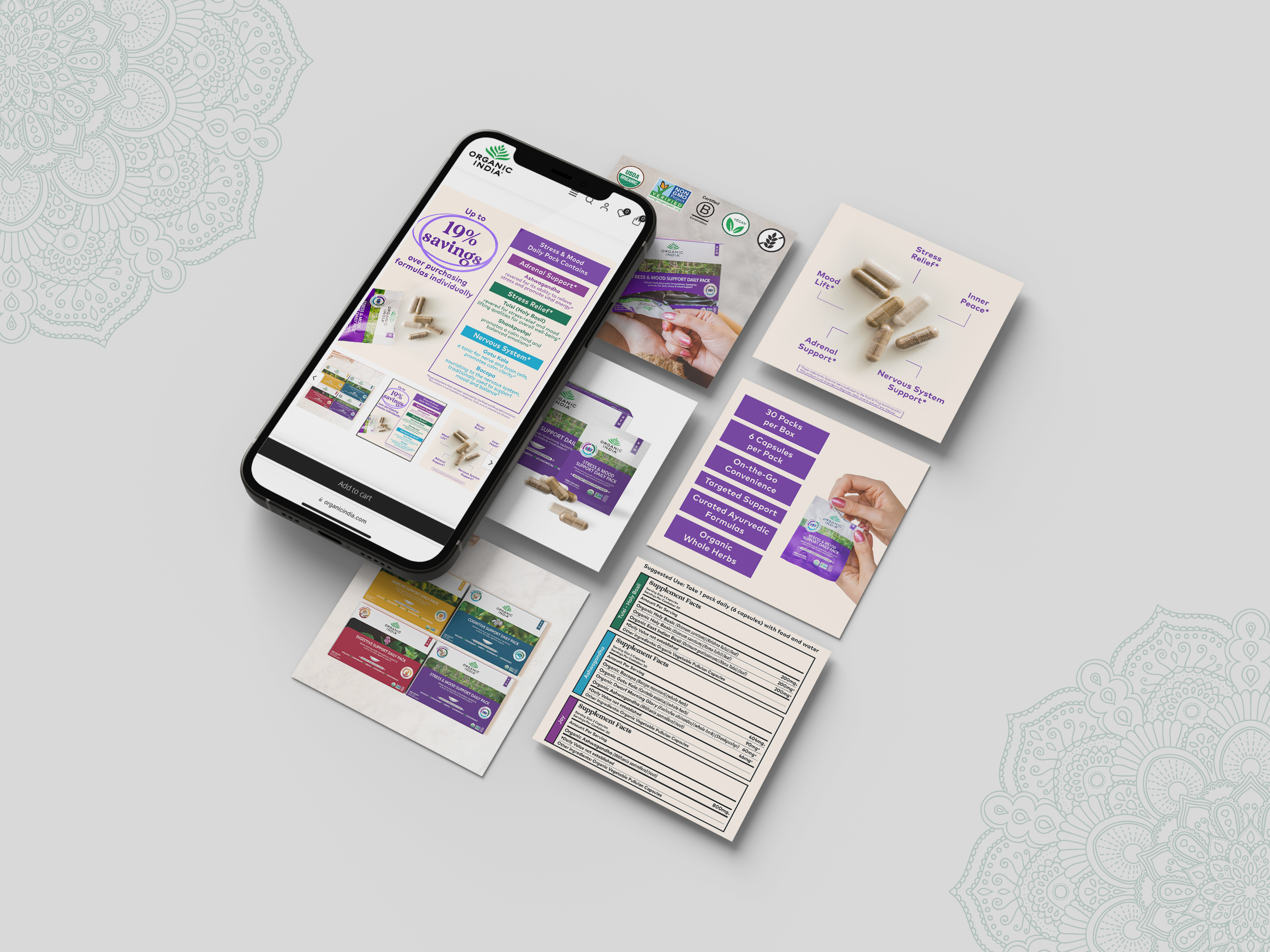 Social media design suite for organic supplements brand, collection of digital ad graphics for vitamins and health products optimized for e-commerce engagement and brand awareness across digital channels