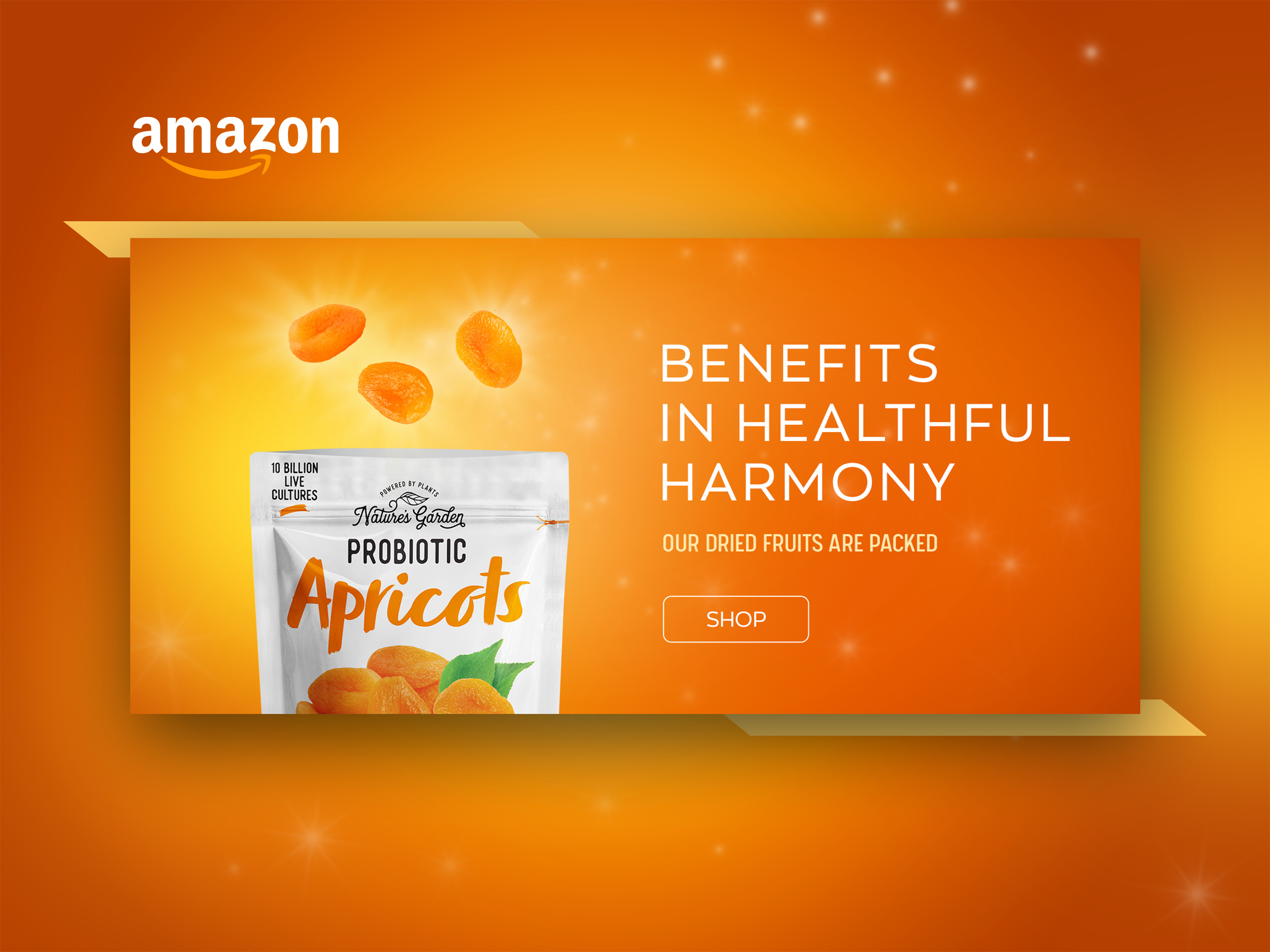 Retail display graphics for apricot CPG brand horizontal banners for trade shows and in-store promotions featuring fresh fruit and natural messaging