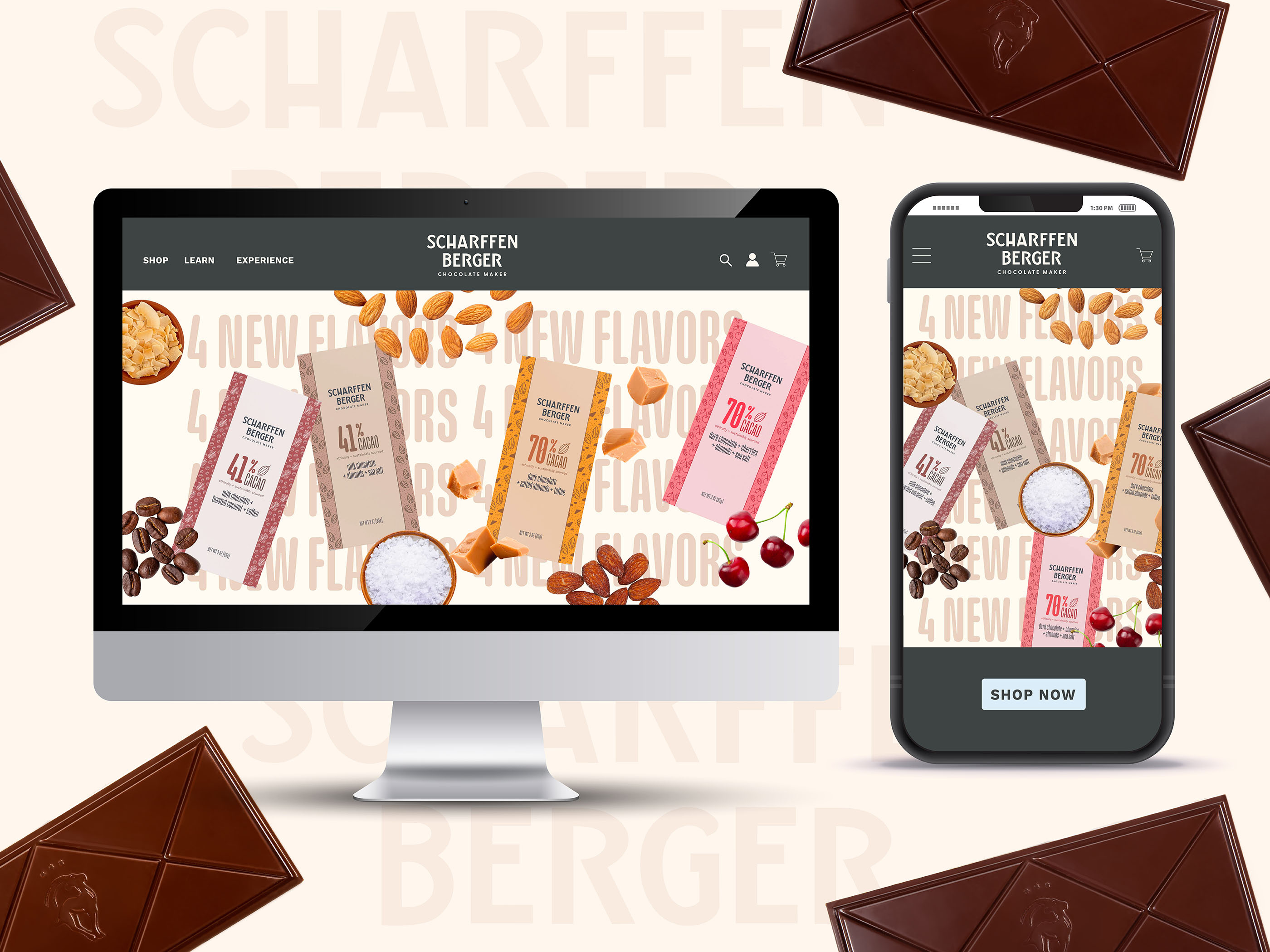 Event and trade marketing banner design for CPG chocolate brand, large-format display graphic optimized for trade shows and retail promotions with product imagery