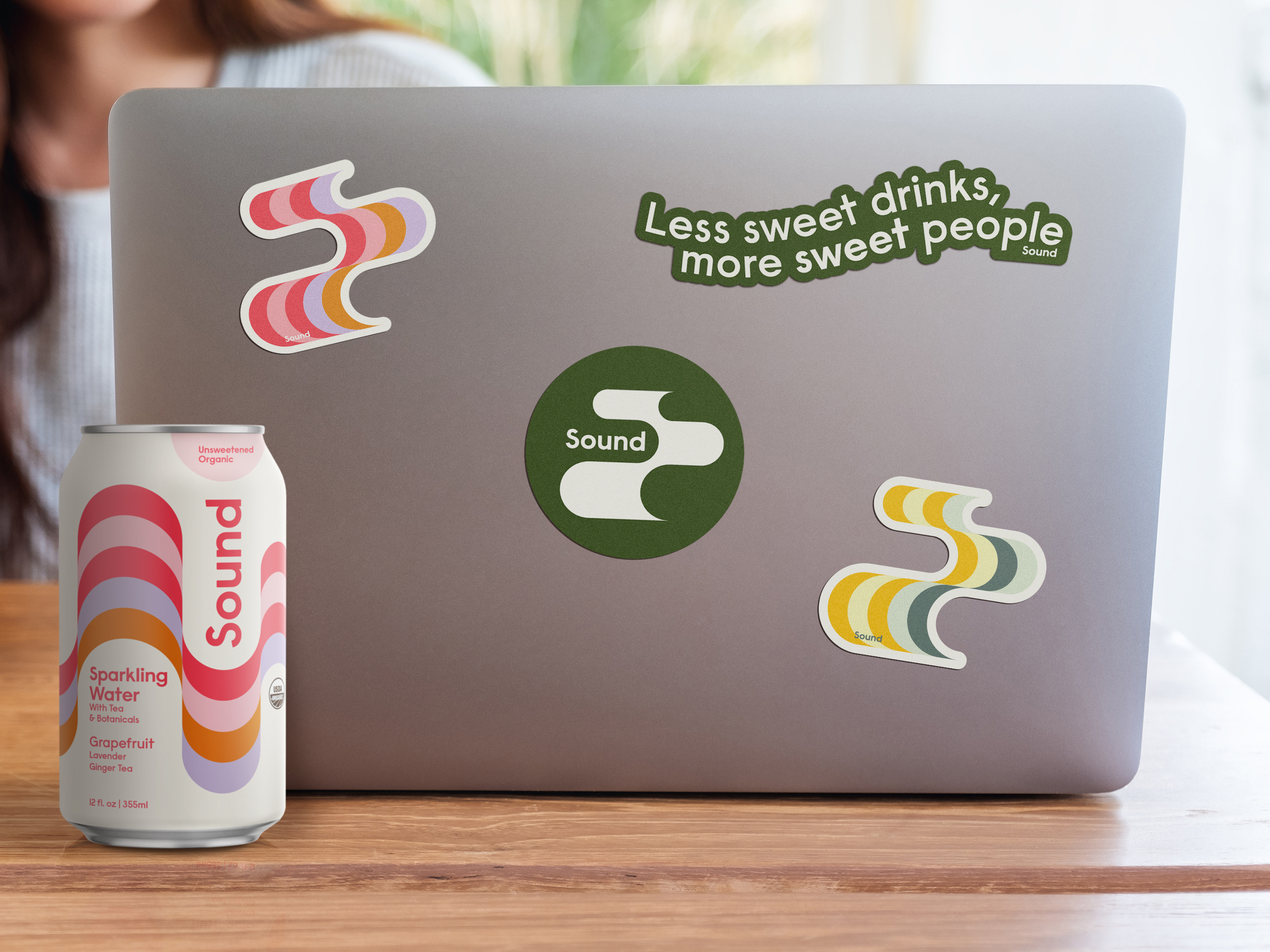Promotional sticker designs for beverage brand WAVE Soda created for trade marketing events and retail giveaways featuring retro illustrations and vibrant typography