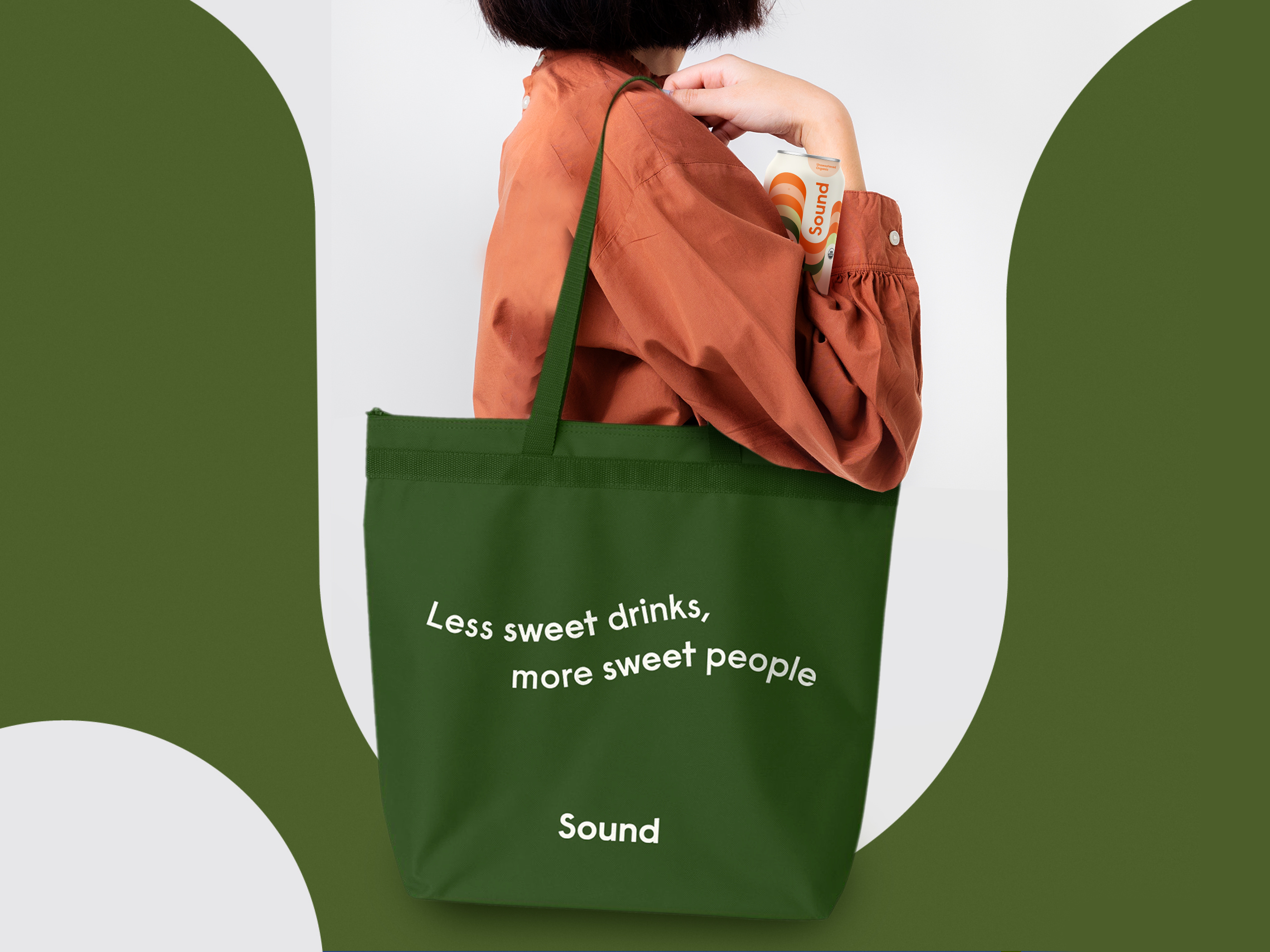 Promotional tote bag design for CPG beverage brand featuring illustrative coffee and tea graphics used for retail branding and event merchandise
