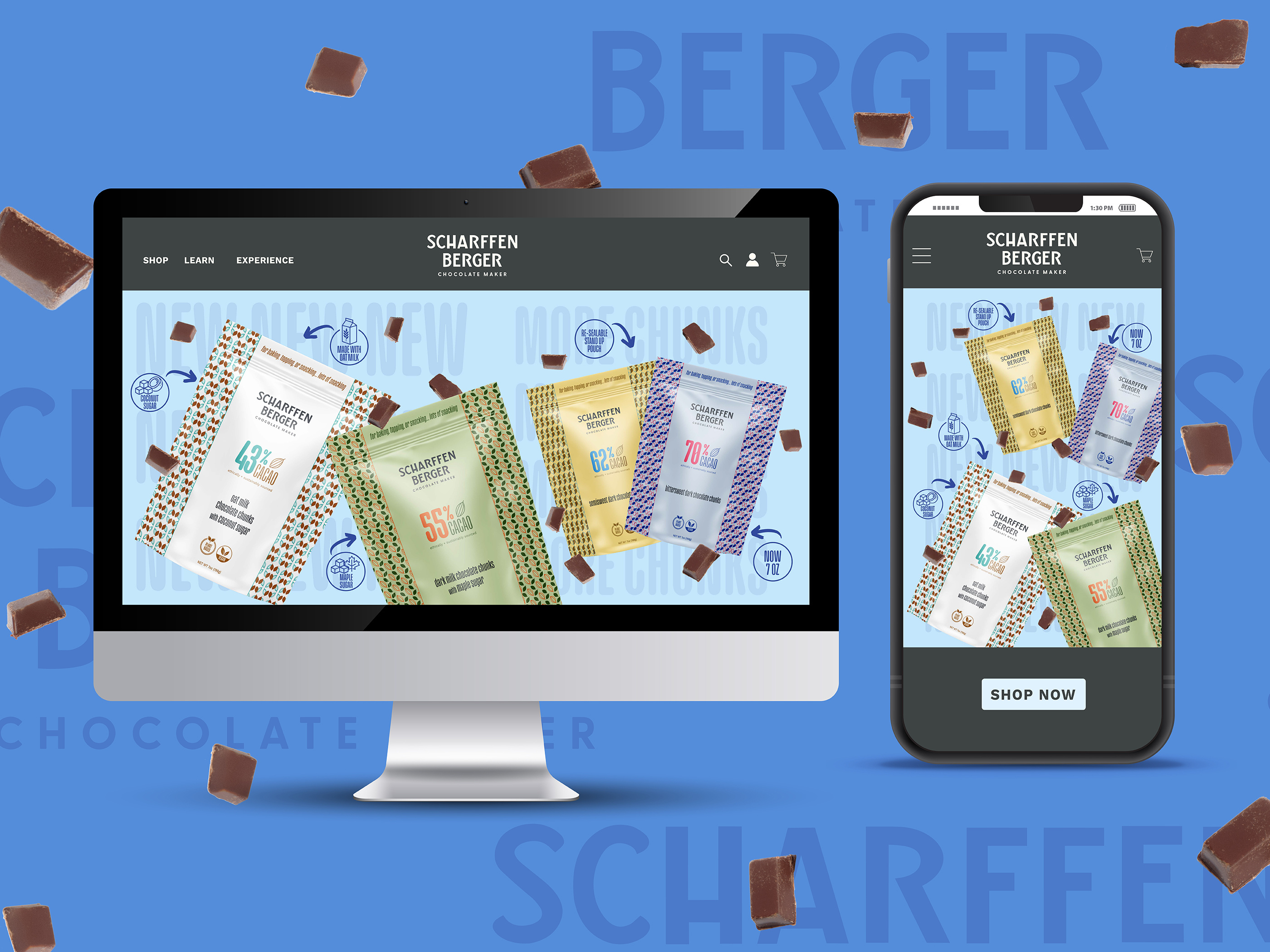 Web banner and digital advertising design suite for CPG snack brand Chocolate Pieces, multi-format campaign graphics optimized for e-commerce, digital marketing, and retail promotions