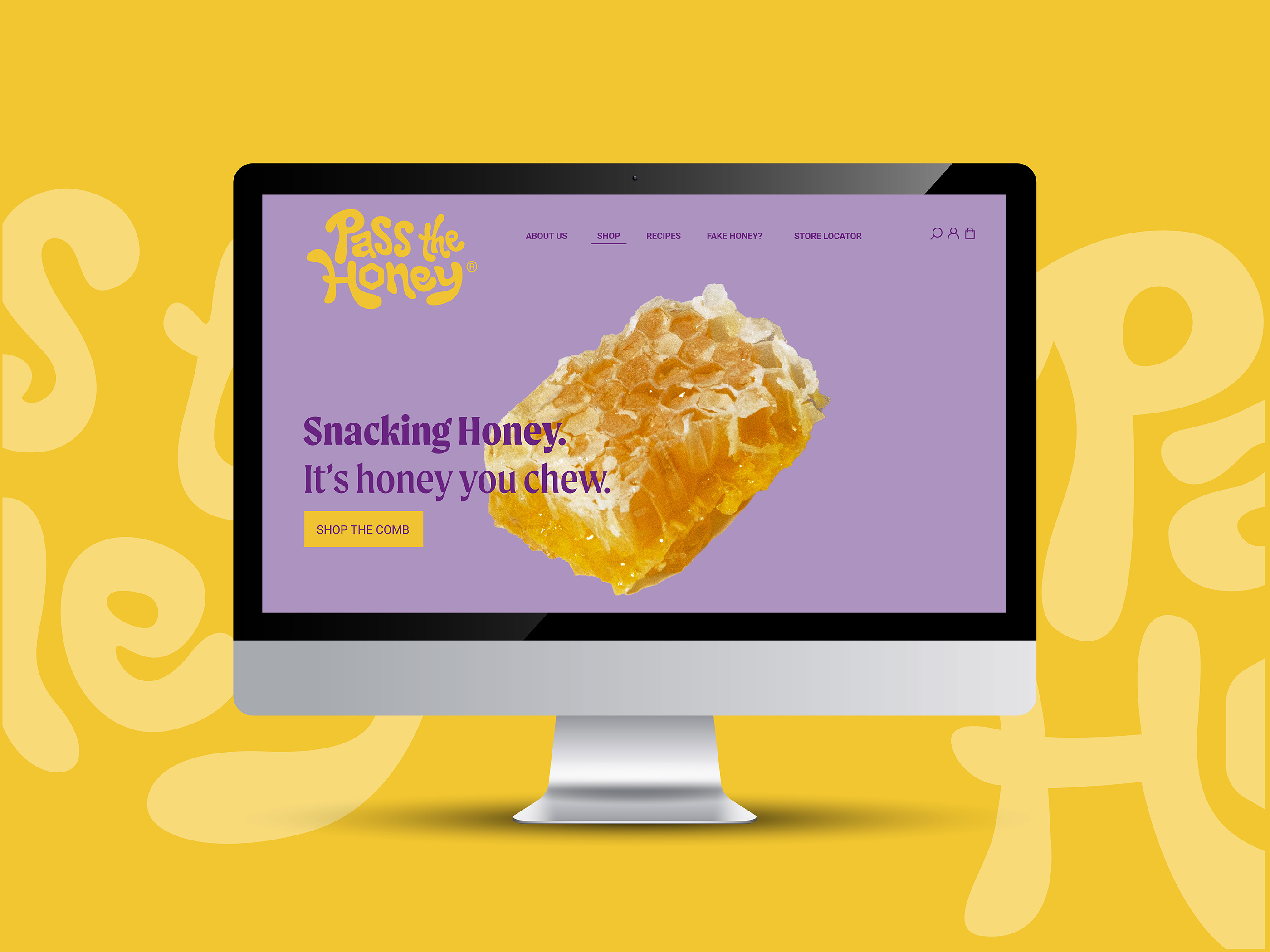 Website wireframe design for CPG honey brand, UX design layout for e-commerce homepage displayed on laptop mockup for client presentation
