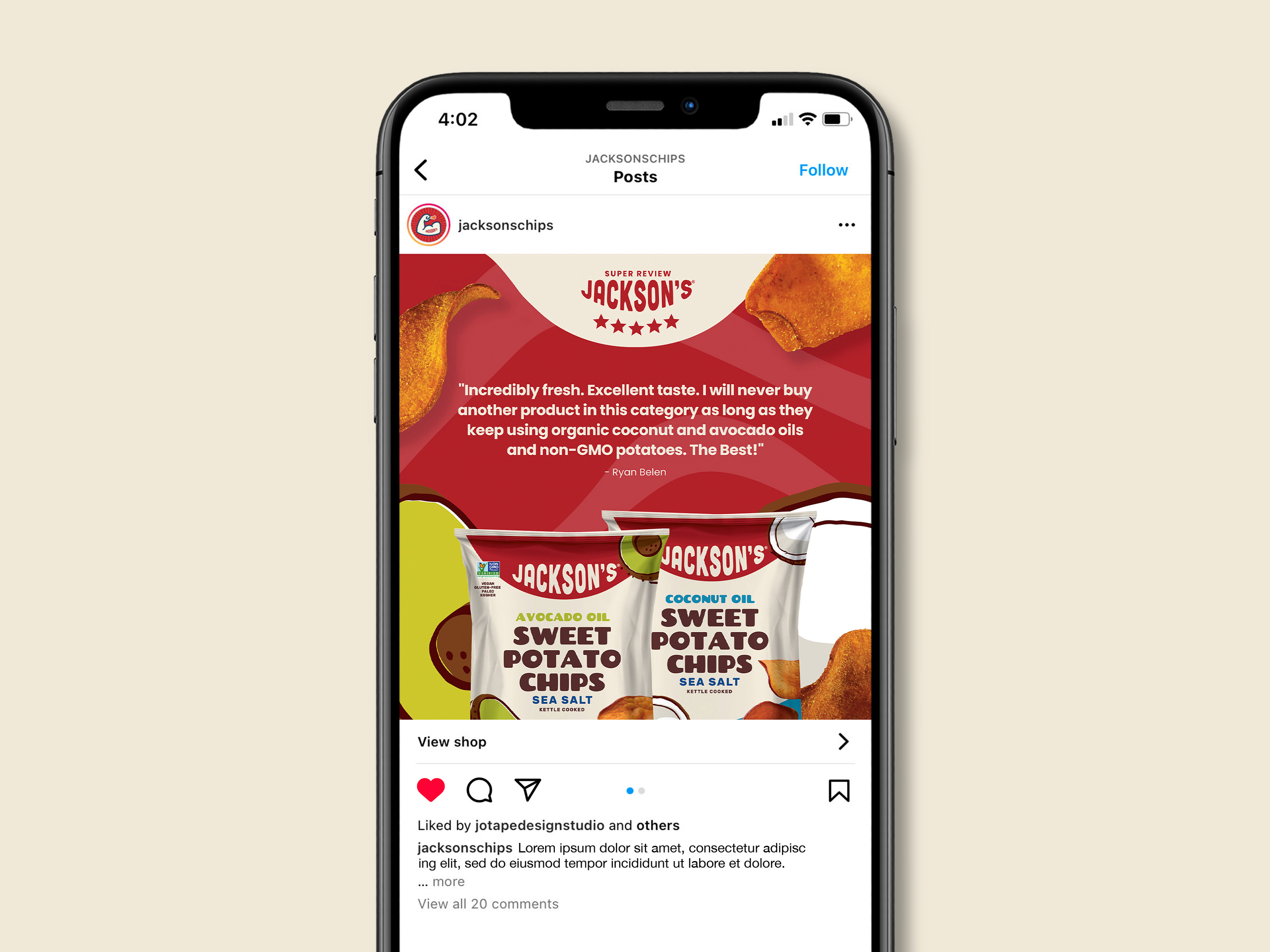 Trade show display design featuring social media reviews for a chips brand, colorful collage style graphic for event marketing and brand activation