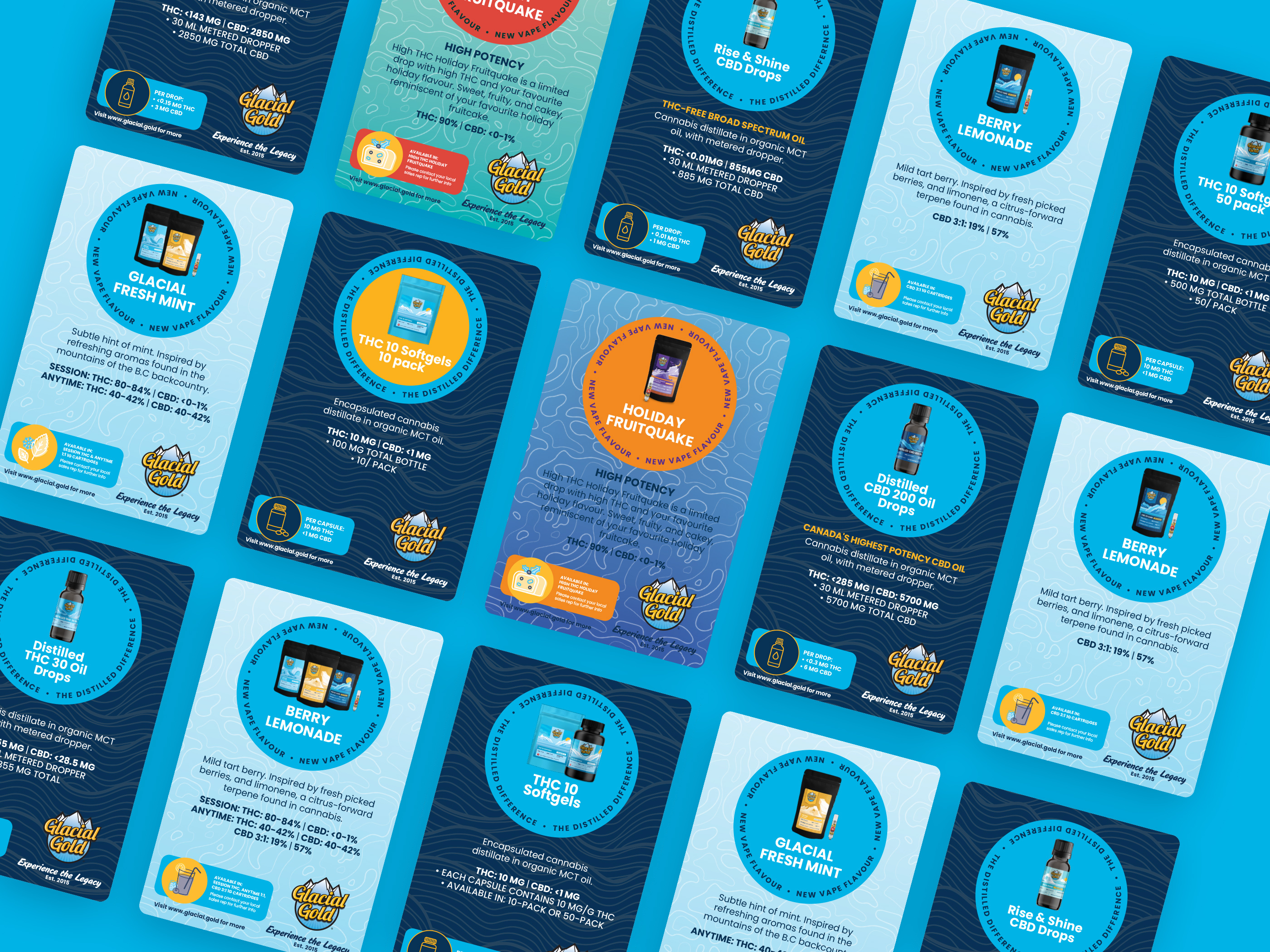 Trade marketing asset and retail collateral design featuring collectible illustrated strain cards for cannabis brand education at events and retail promotions