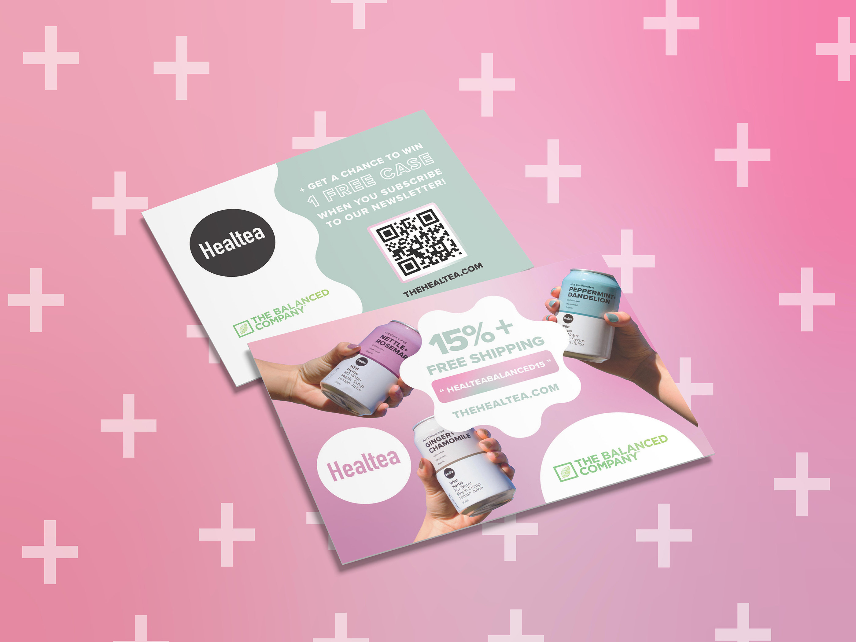 Postcard design and promotional print for beverage brand, trade marketing asset optimized for retail promotions, sustainable messaging, and event handouts