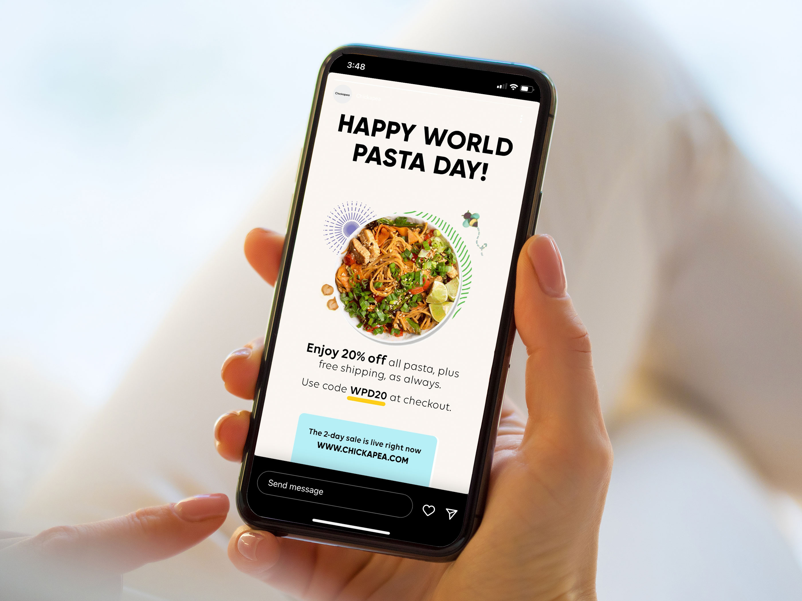 Social media design campaign for CPG brand Olyra, digital marketing assets for World Pasta Day promotions and brand engagement