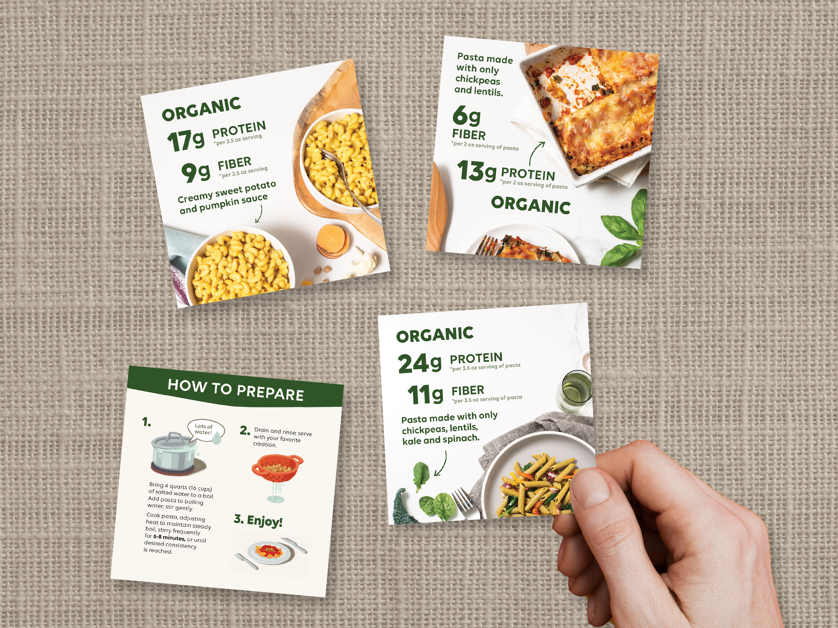 Recipe card and retail handout design for CPG brands Olyra and Wilde used as trade marketing materials and event handouts for promotions