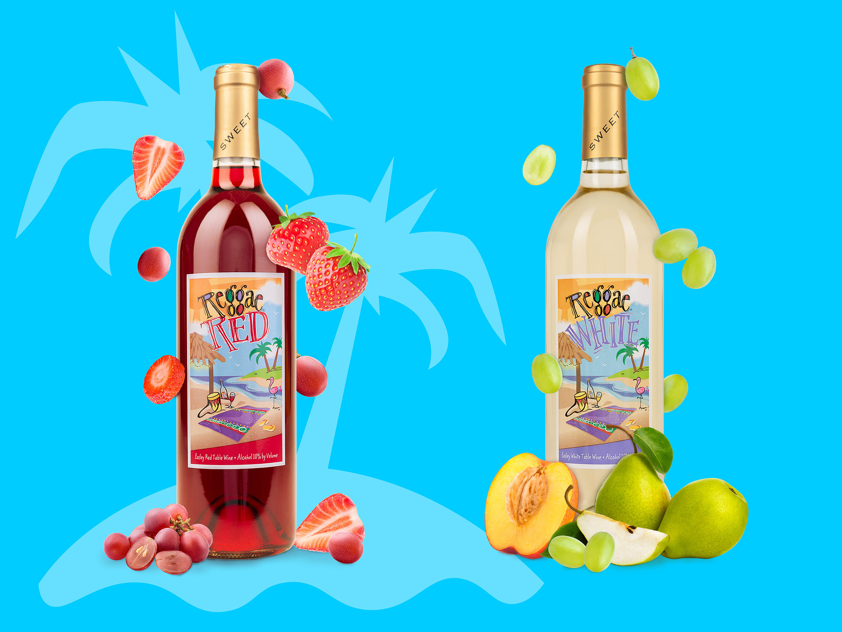 Packaging design and bottle label illustrations for fruit wine brand, CPG beverage branding optimized for retail shelves and event marketing displays