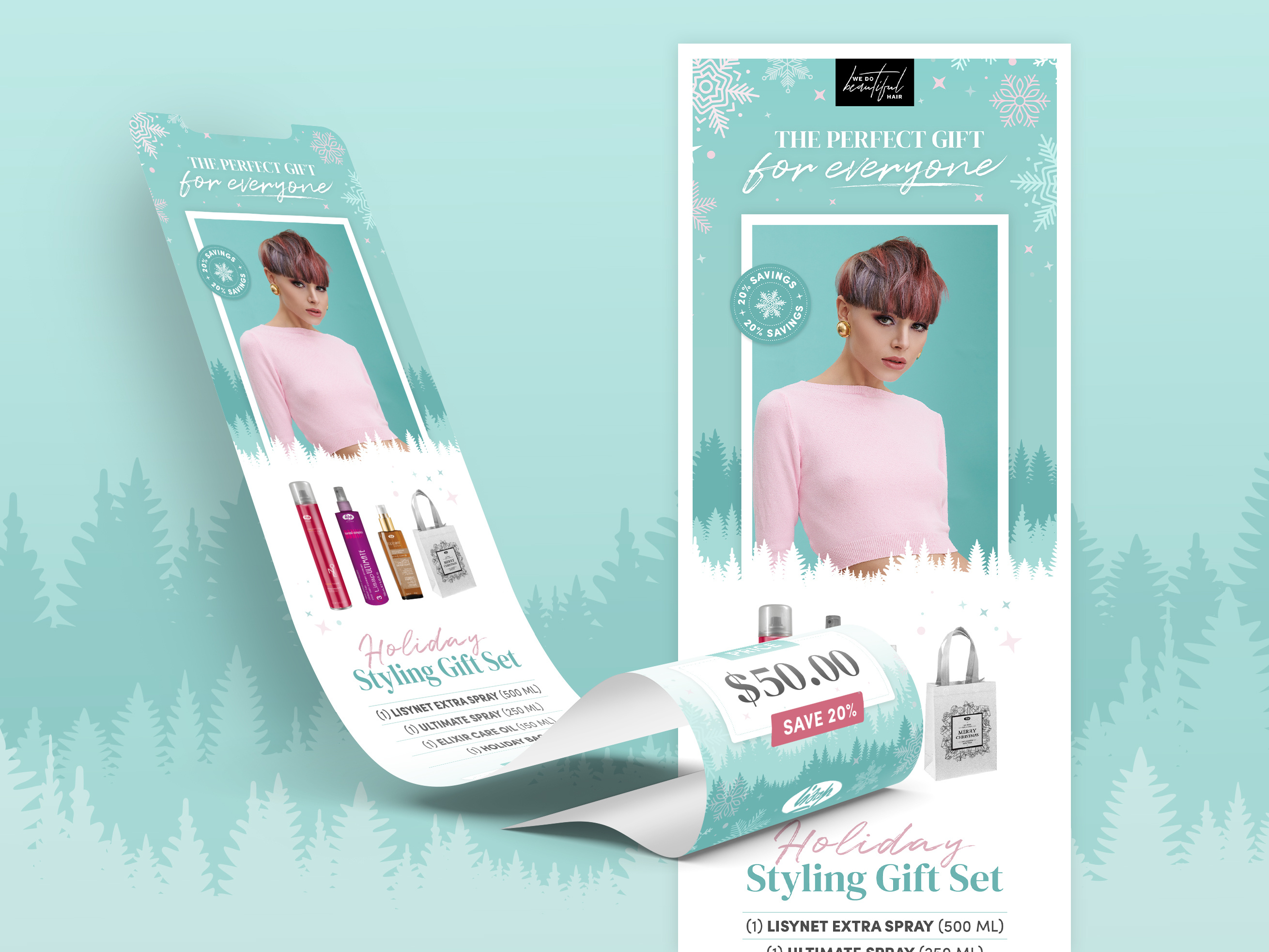 Email design and e-commerce marketing layout for beauty products, promotional newsletter featuring skincare hair care and special offers