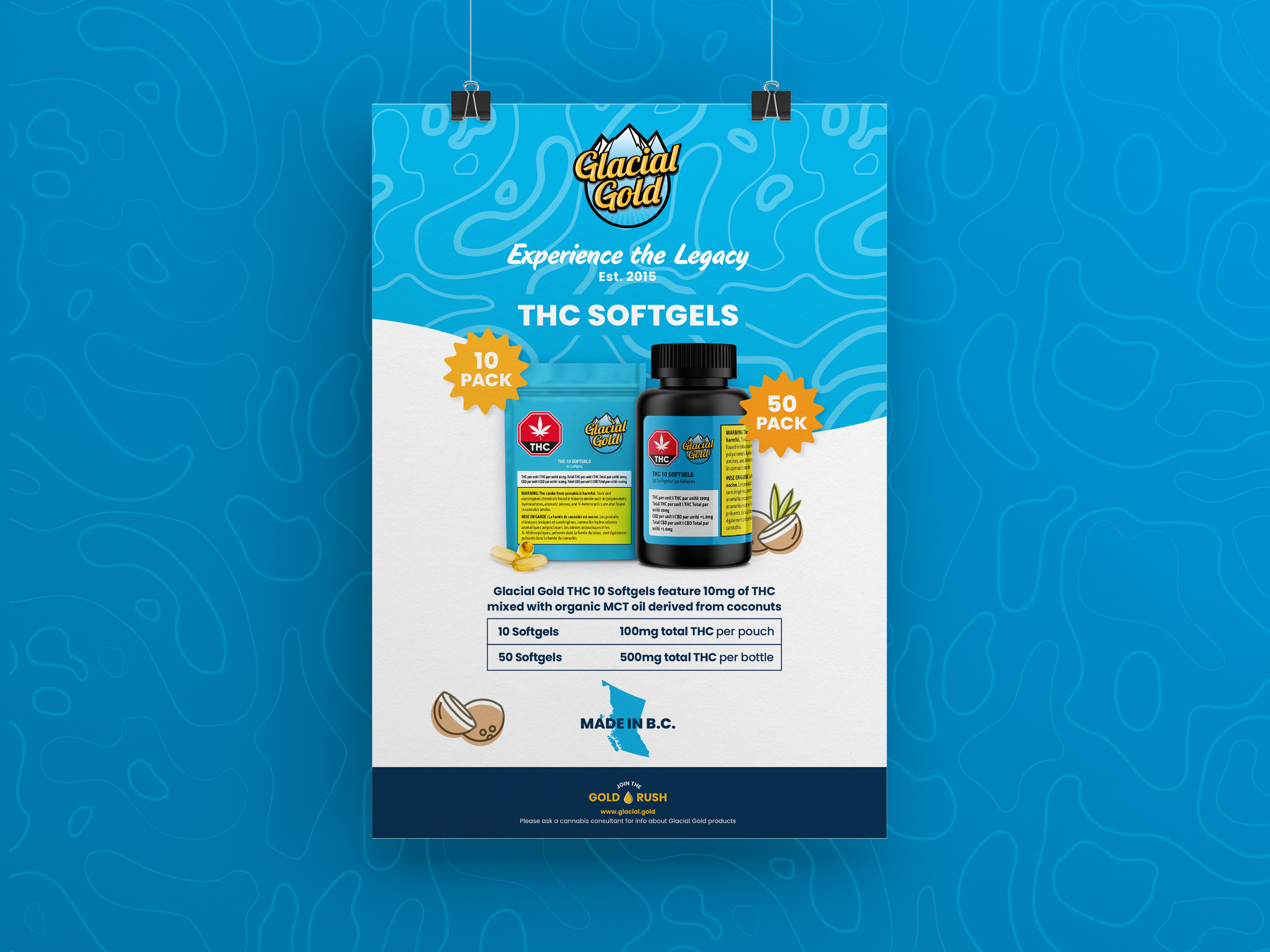 Promotional poster design for cannabis CPG branding, retro illustrated flyer for retail promotions and trade show events