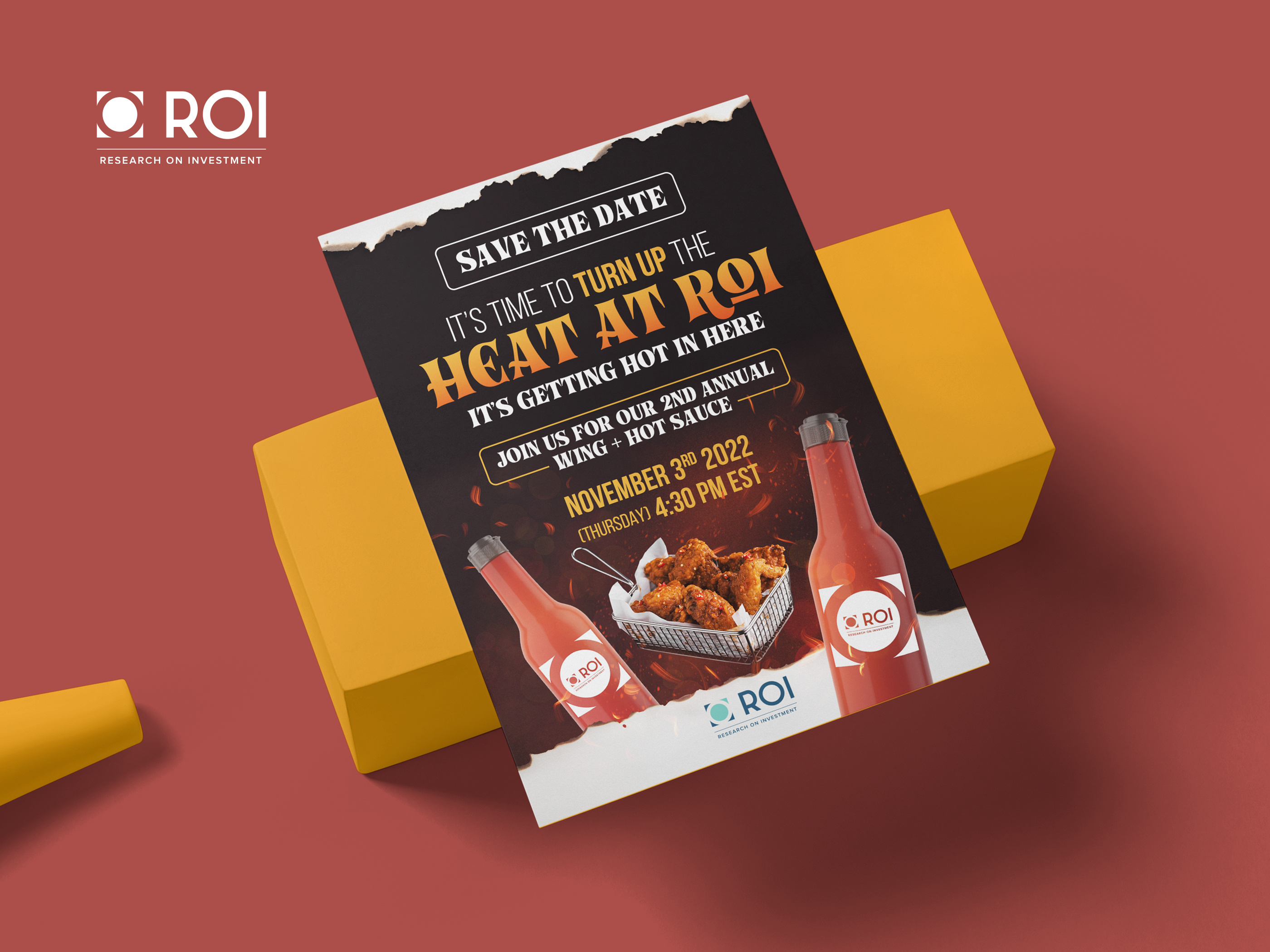Event flyer design for Wings & Beer Tasting trade marketing asset with illustrations of food and drink for promotional events