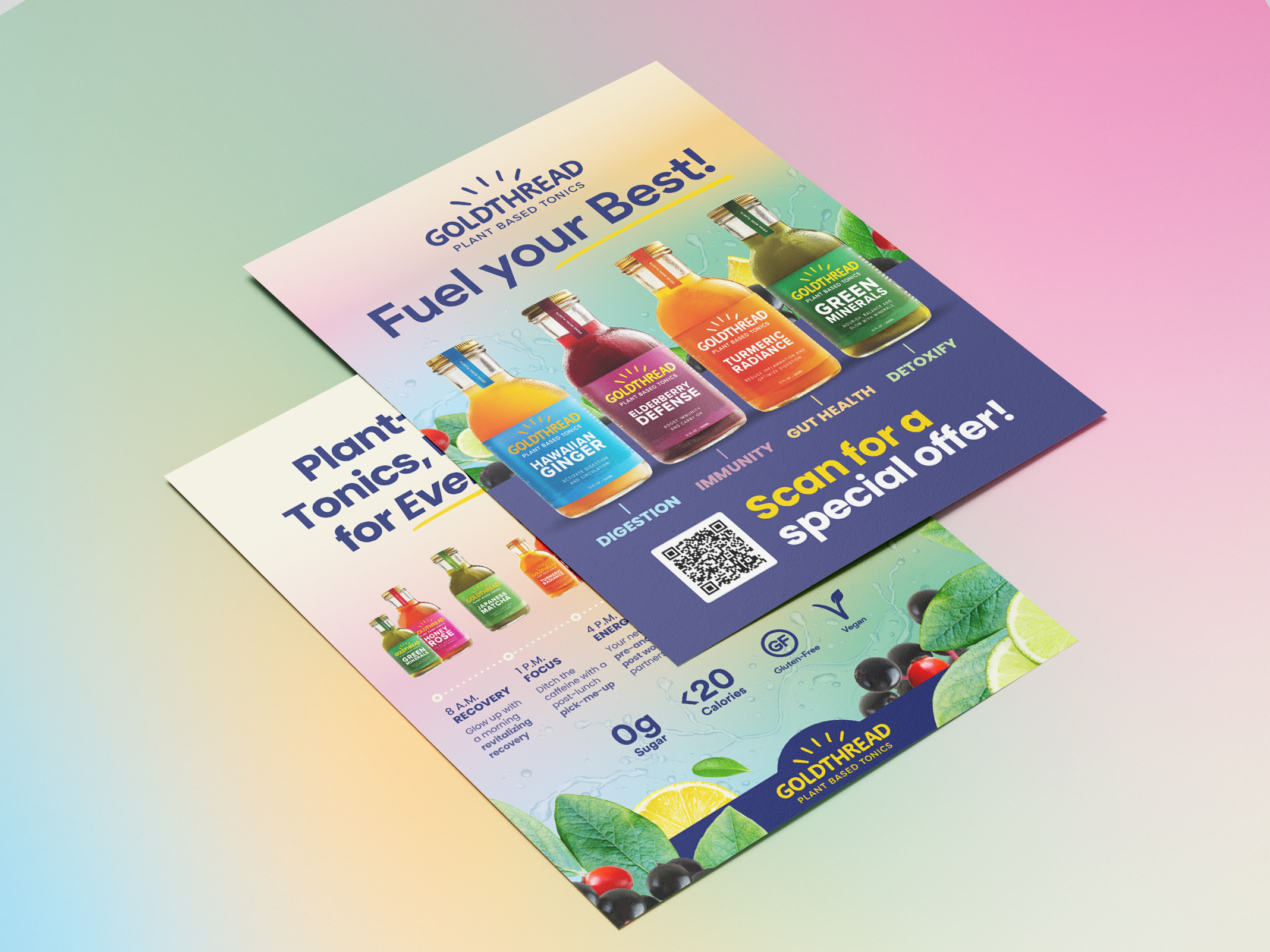 Poster design for Tonic Plant Drink, illustrated print advertisement for healthy beverage brand used in retail and trade show marketing