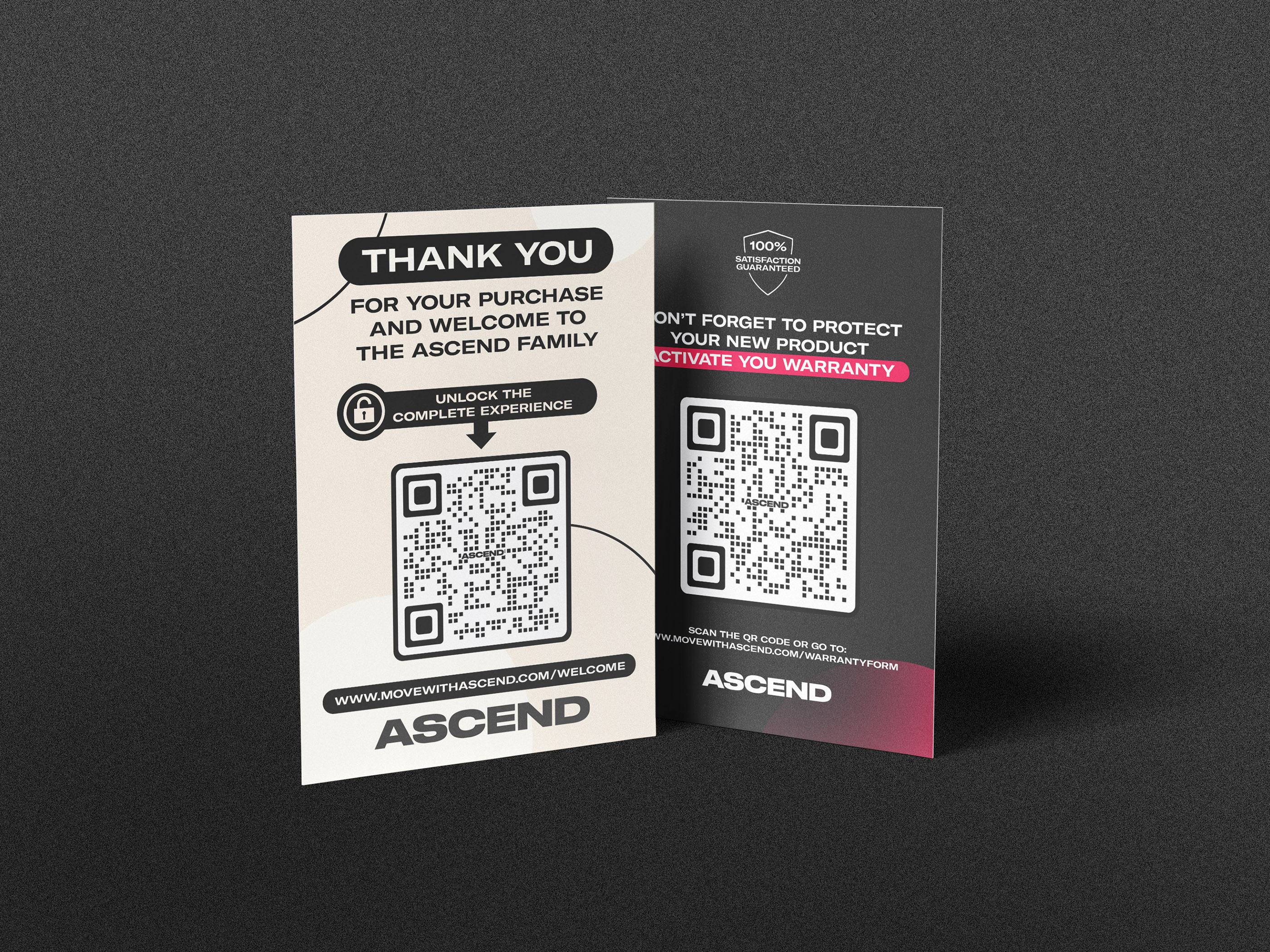 Package insert thank you card design for CPG snacks brand, small print asset with QR code for customer retention and retail promotions