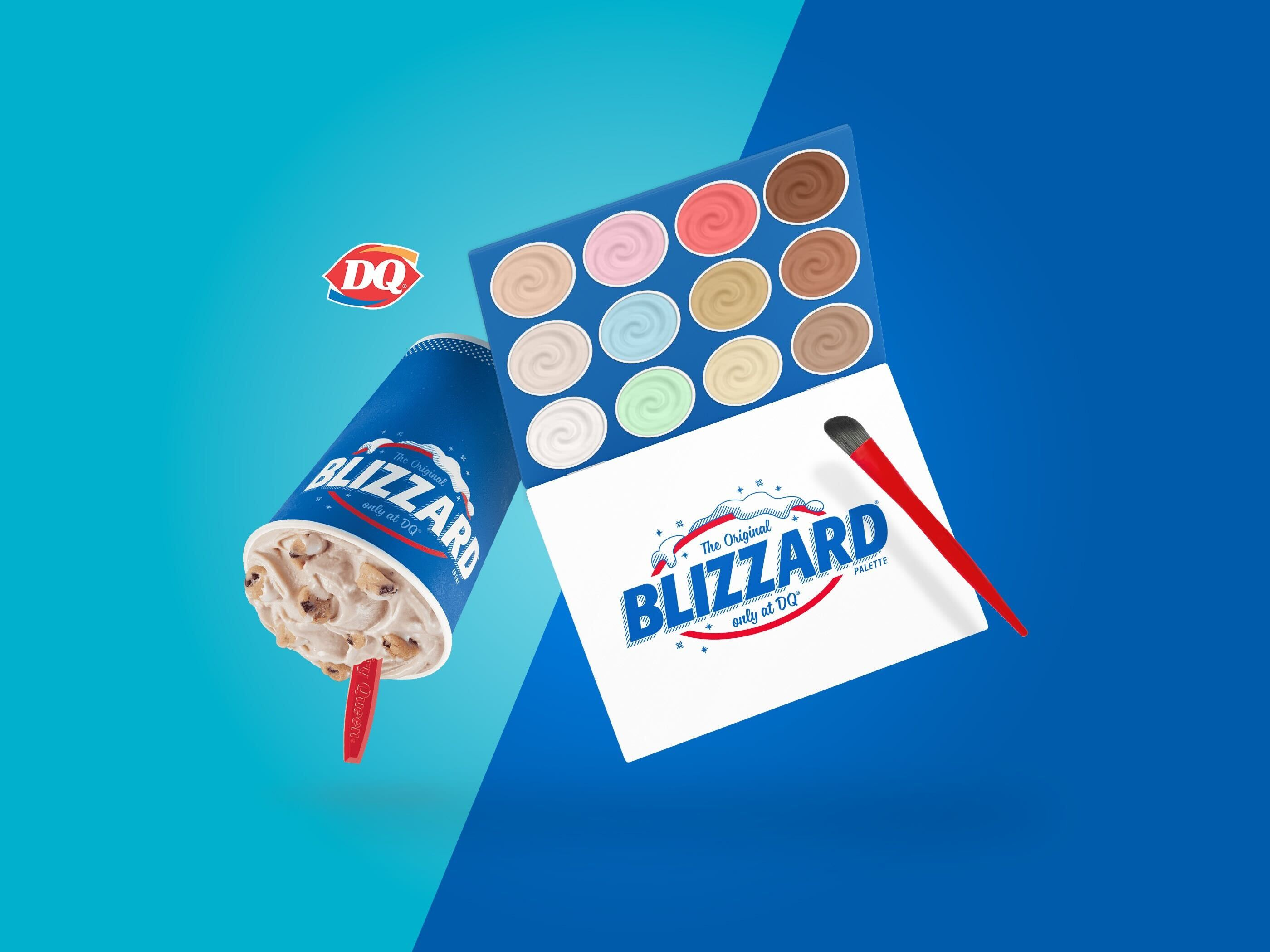 CPG package design concept for Dairy Queen Blizzard eyeshadow palette, retail packaging mock-up for brand collaboration and promotional events