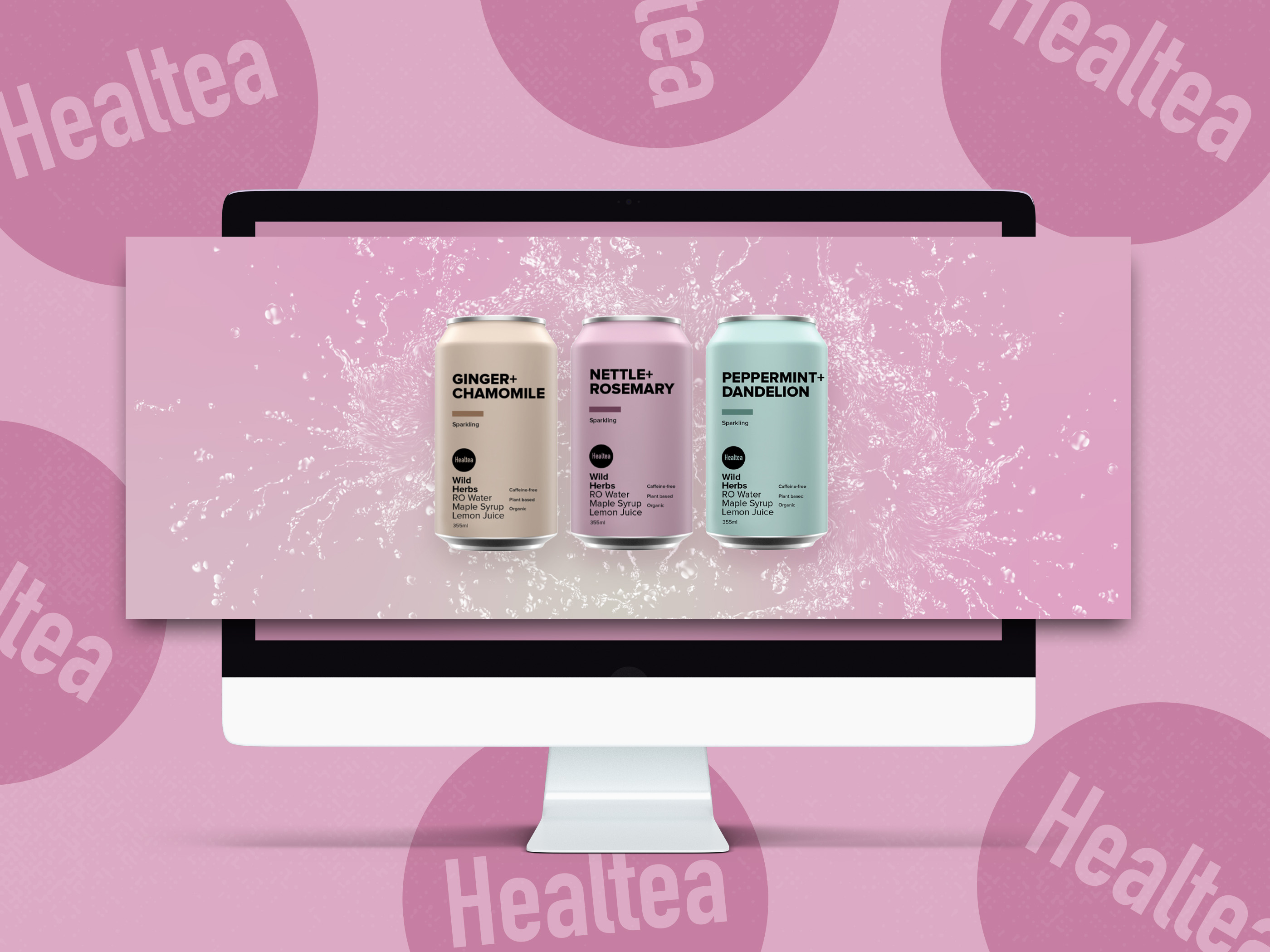 Digital banner design for organic tea drink brand used in e-commerce and retail promotions featuring fresh ingredients and product imagery optimized for online visibility