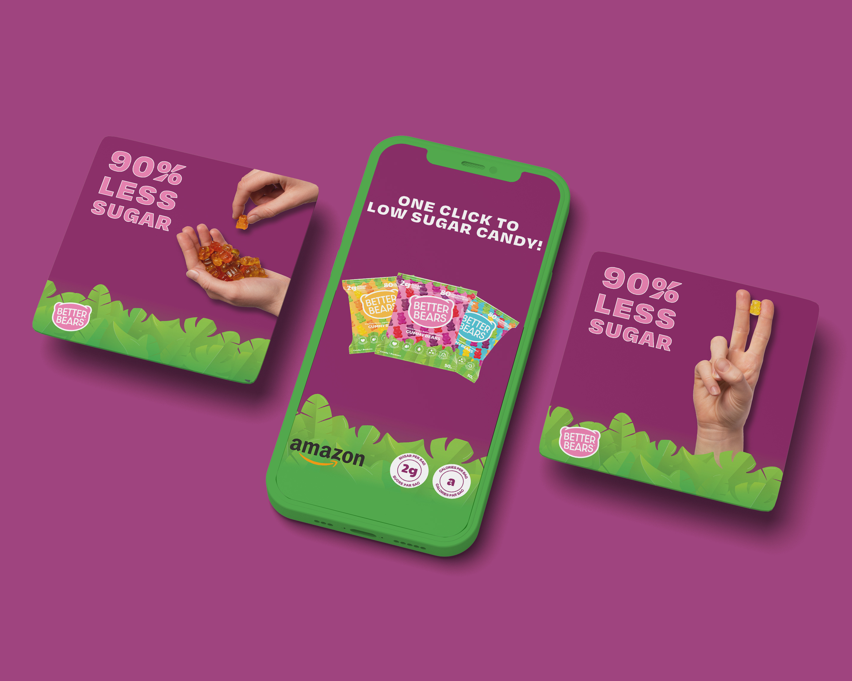 Social media design for CPG gummie candy brand, vibrant digital marketing assets optimized for engagement and brand awareness across platforms