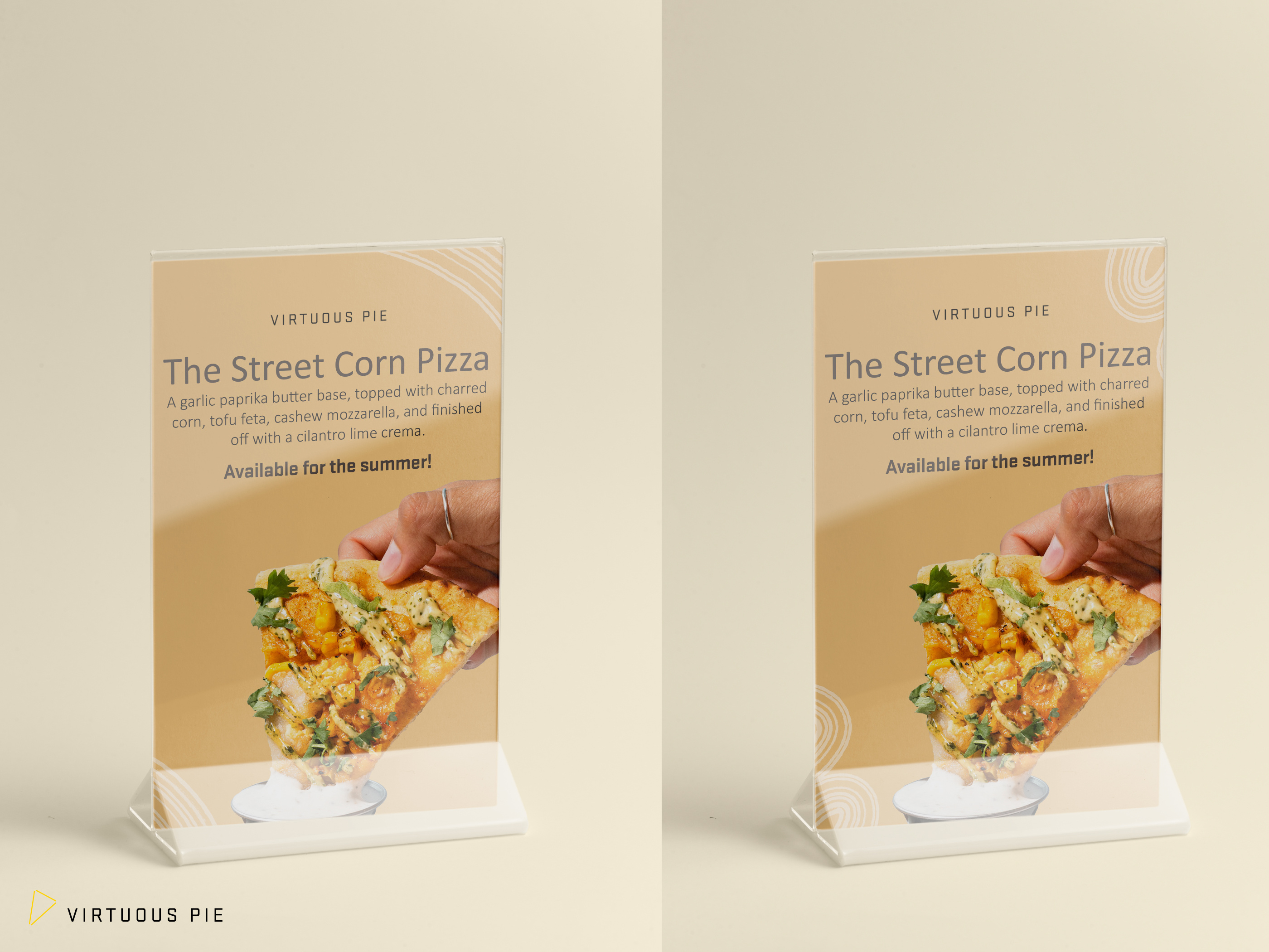 Retractable pop-up banner design for Street Corn Pizza trade show display and event marketing. Vertical graphic with ingredient illustrations and bold typography for retail promotions.
