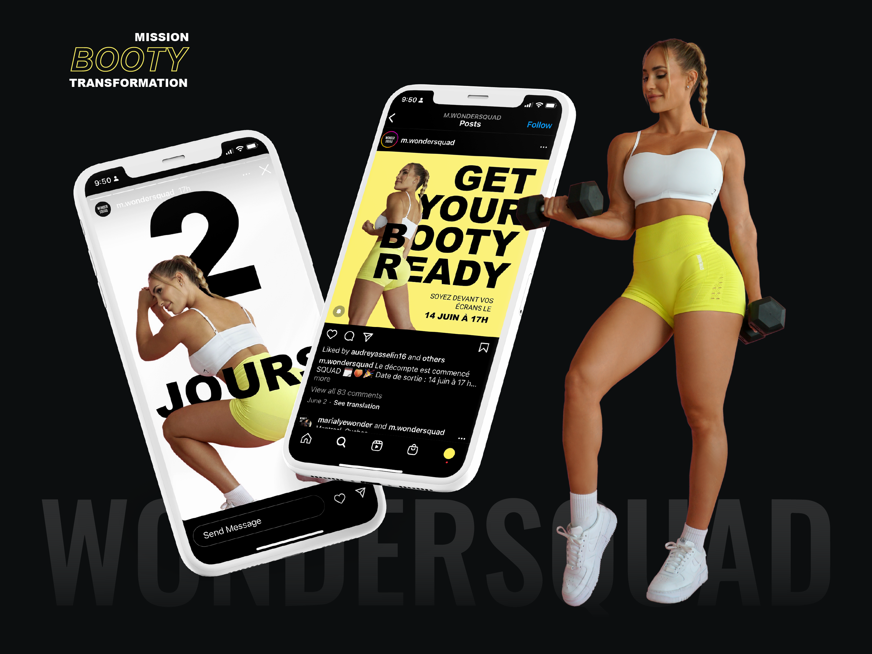 Social media design suite for fitness snack brand Instagram Stories featuring bold typography dynamic ingredient visuals and clear calls to action for product launches and benefits