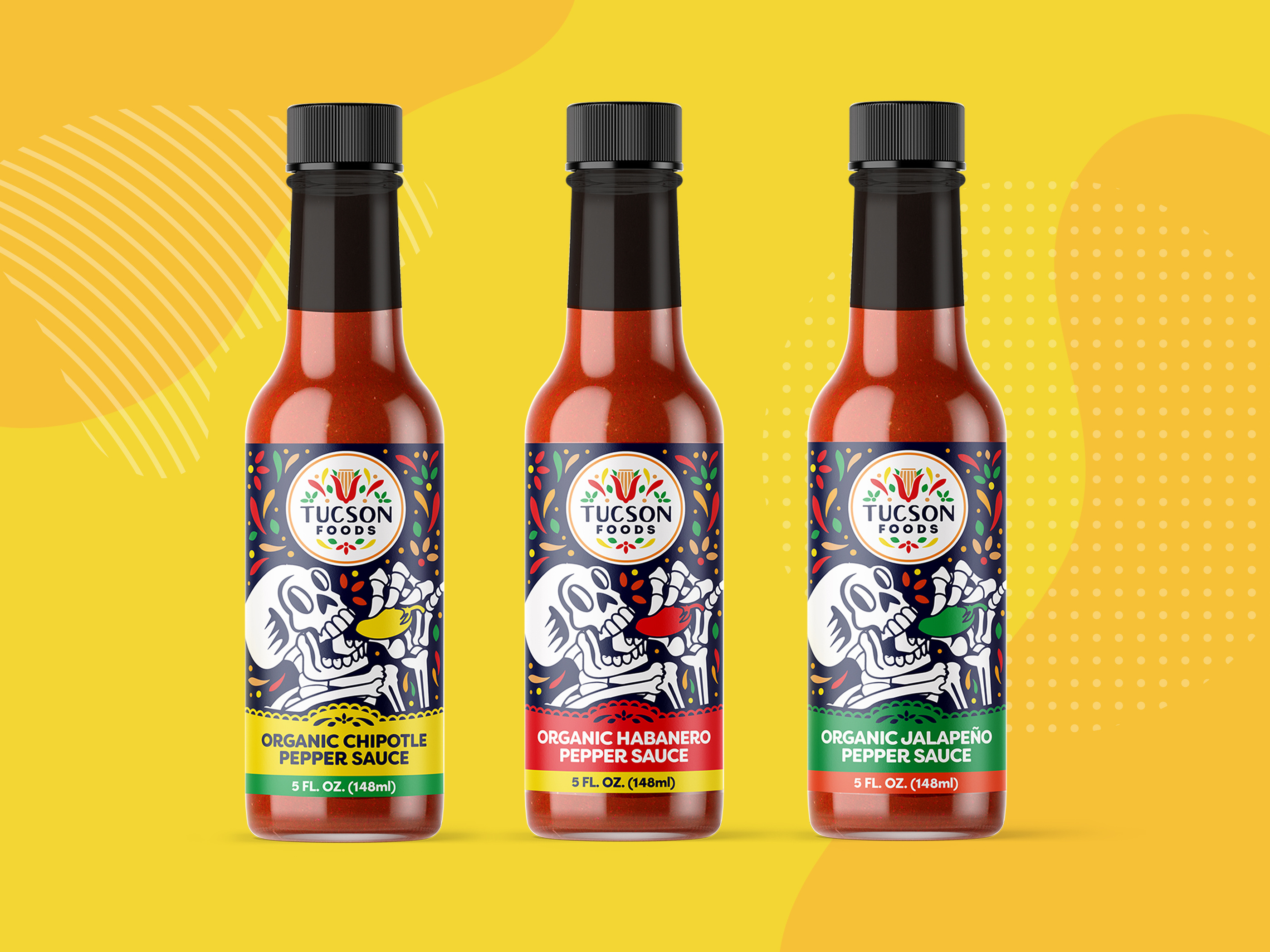 CPG package design and label branding for Poppy's hot sauce line featuring Original Habanero Jalapeño Lime and Ghost Pepper flavors optimized for retail shelves and trade show displays