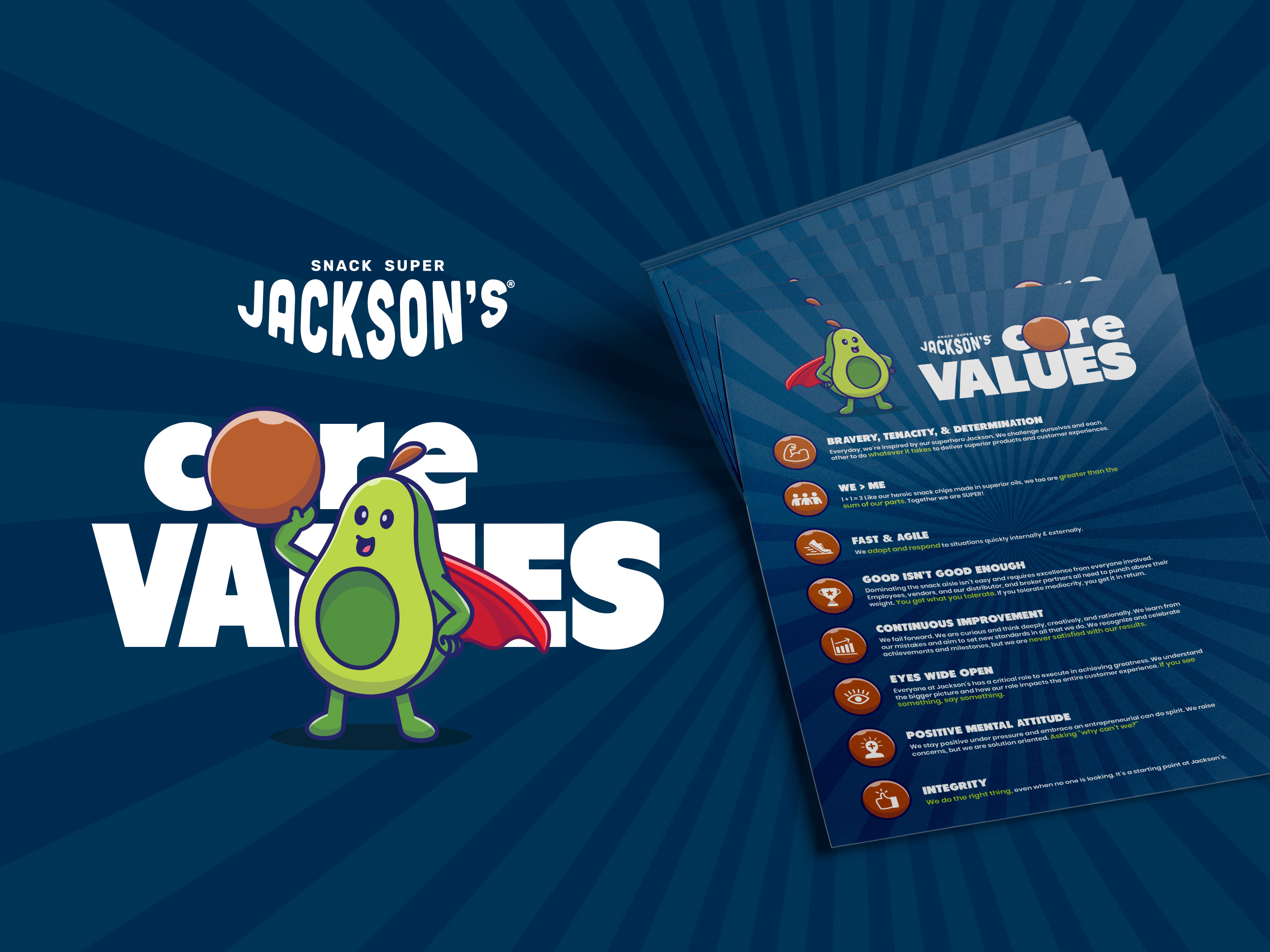 Poster design and trade marketing signage for CPG snack brand highlighting company values and real ingredients for events and retail promotions