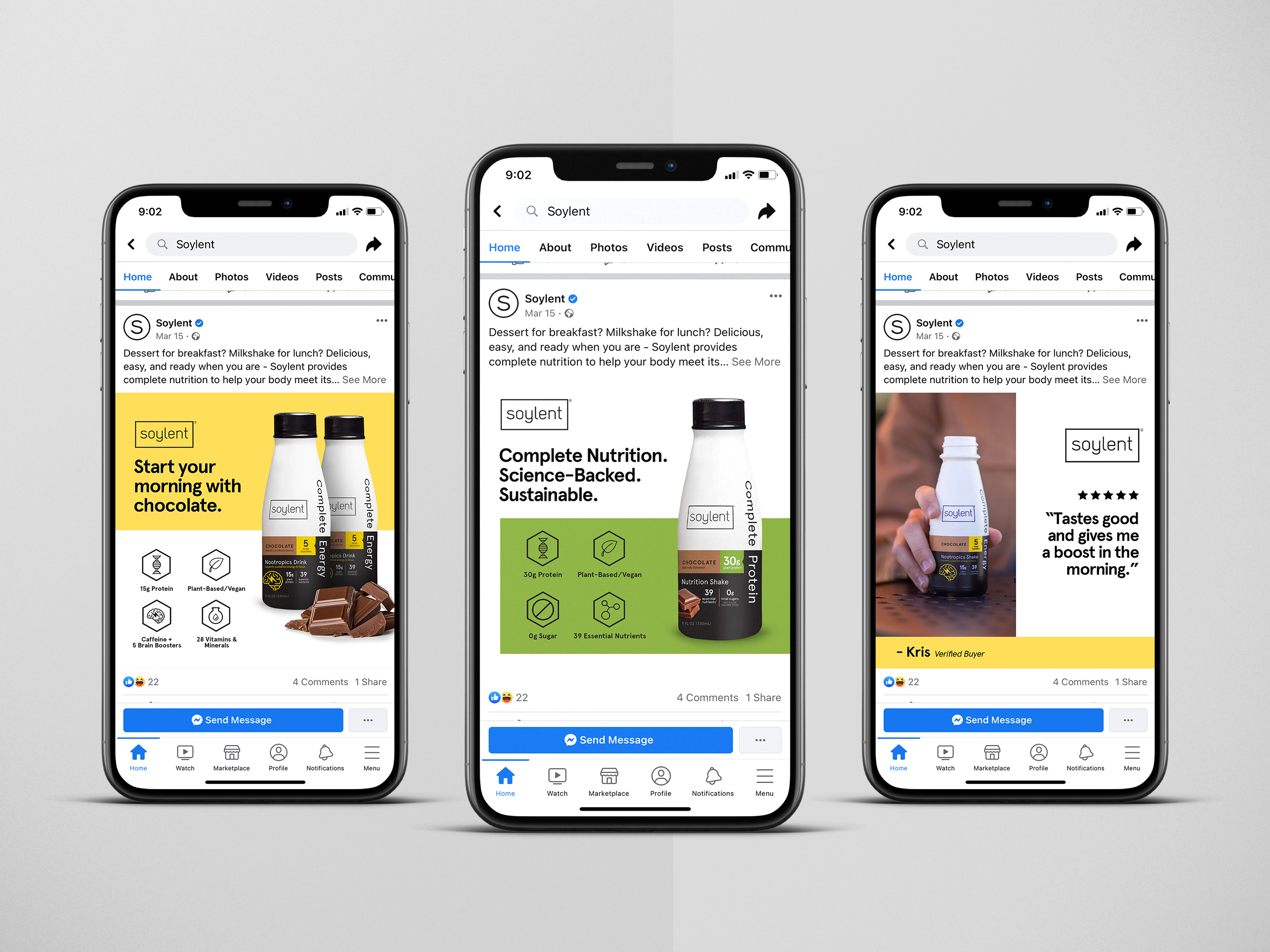 Social media ad design for CPG beverage brand HEALTHY used in digital marketing and e-commerce campaigns featuring fresh ingredients and product visuals