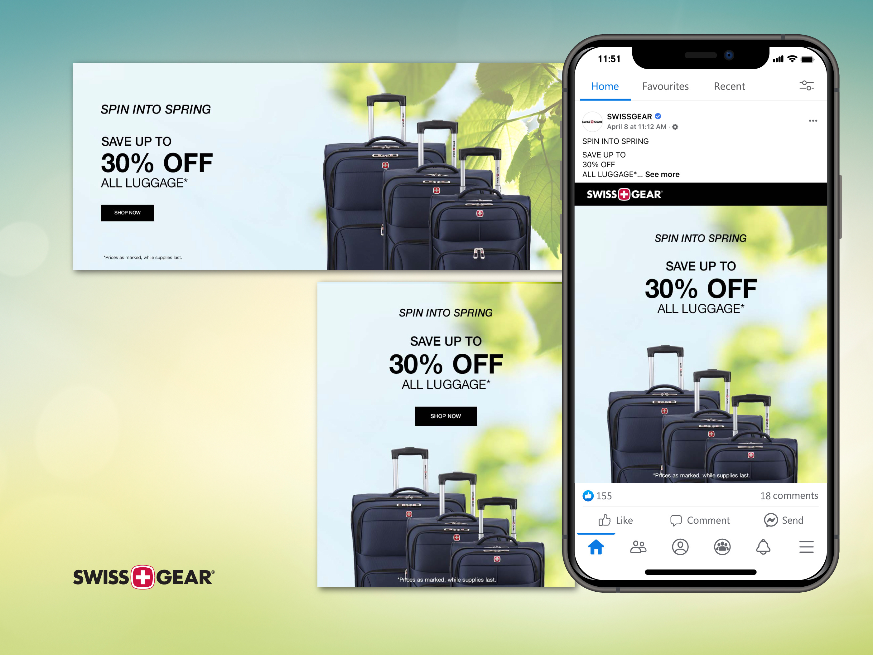 Social media design for luggage brand, e-commerce graphic for digital marketing campaigns promoting travel products and online sales